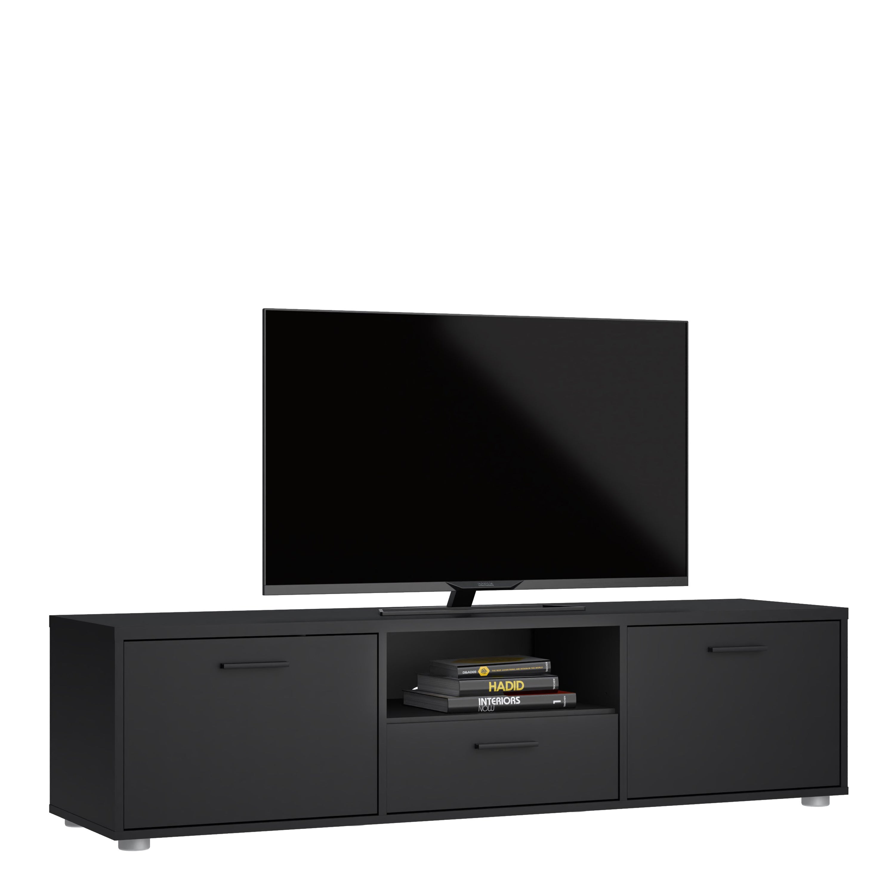 Media TV Unit with 2 Doors 1 Drawer 147cm Black – FTG, view 6