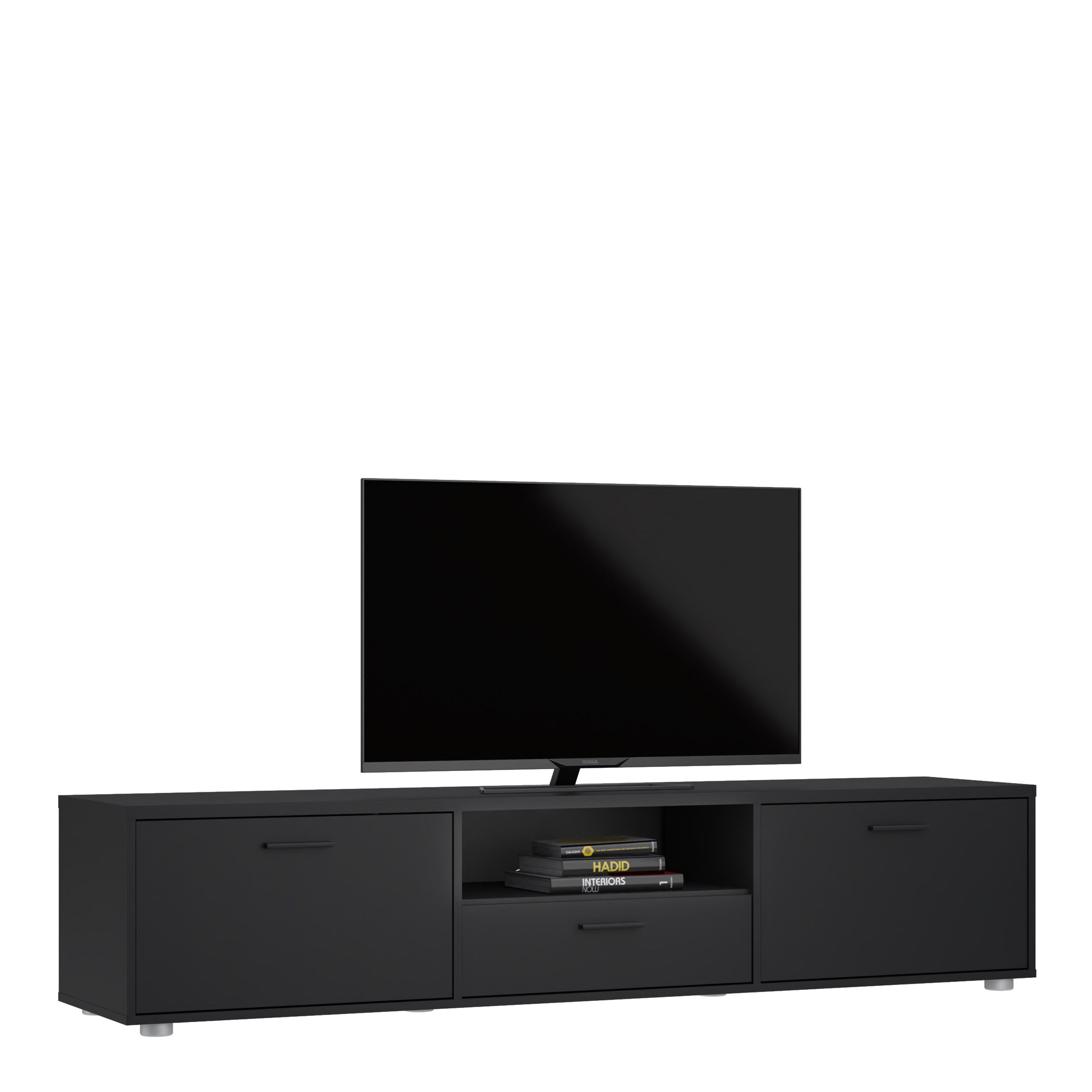 Media TV Unit with 2 Doors 1 Drawer 177cm Black – FTG, view 7