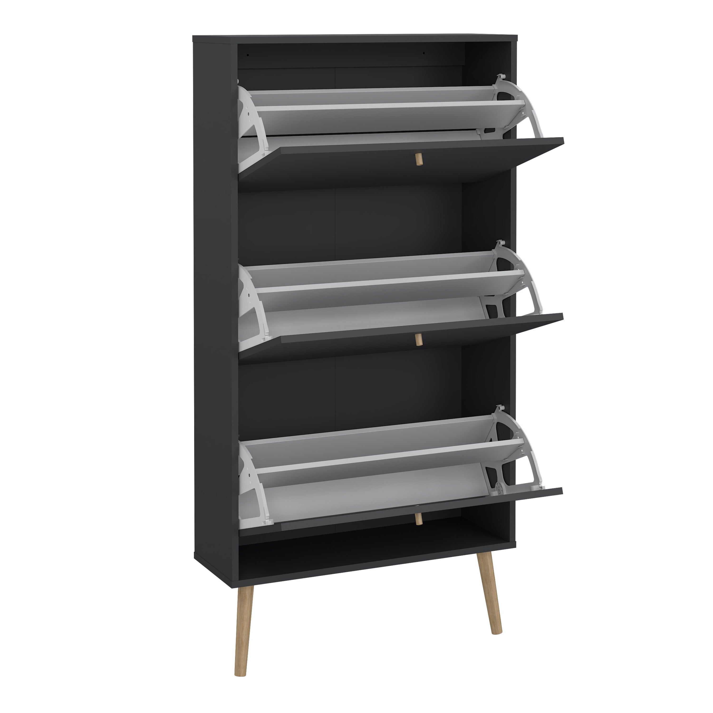 Cumbria Shoe Cabinet 3 Flip Down Doors Dark Grey – FTG, view 5