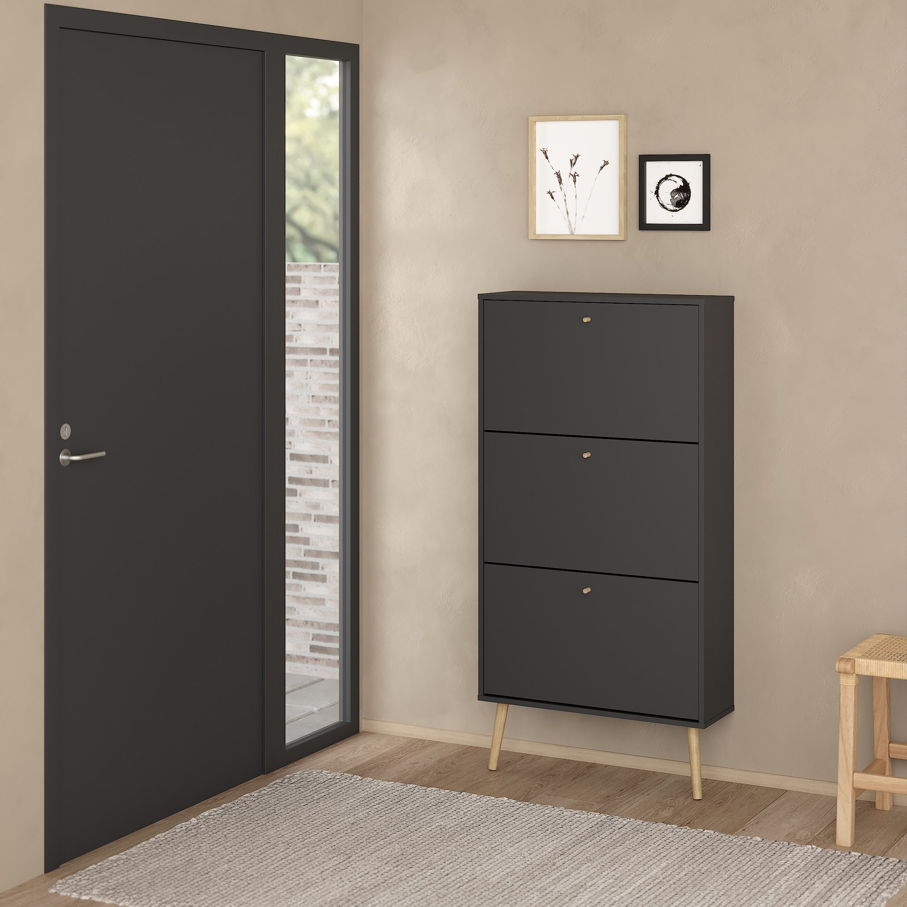Cumbria Shoe Cabinet 3 Flip Down Doors Dark Grey – FTG, view 8