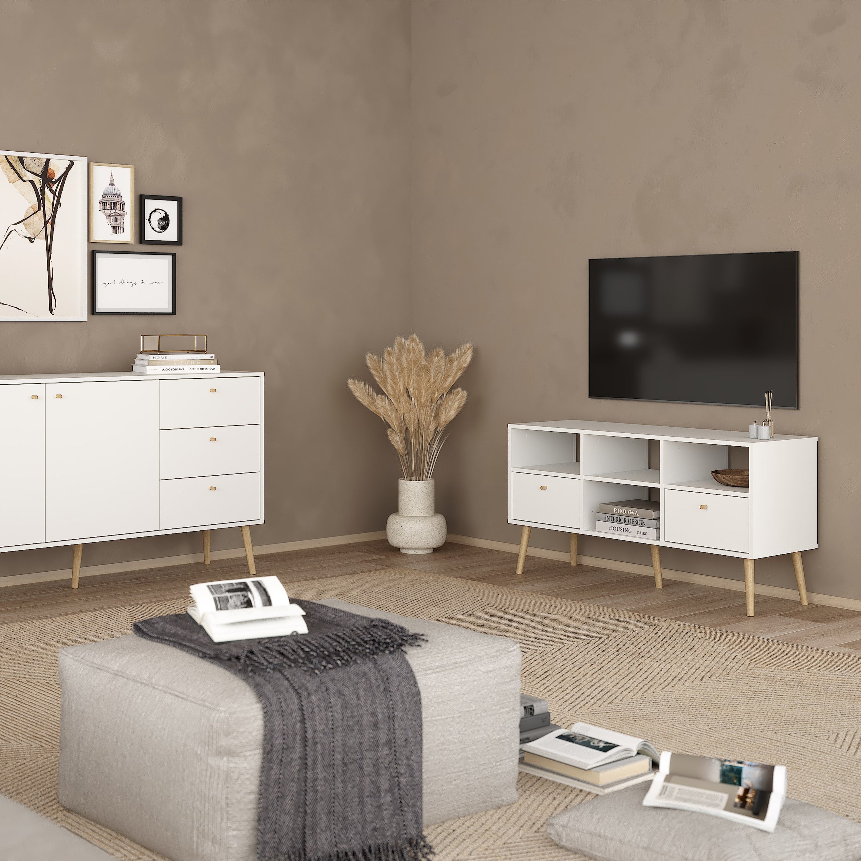 Cumbria TV-Unit 2 Drawers White – FTG, view 6