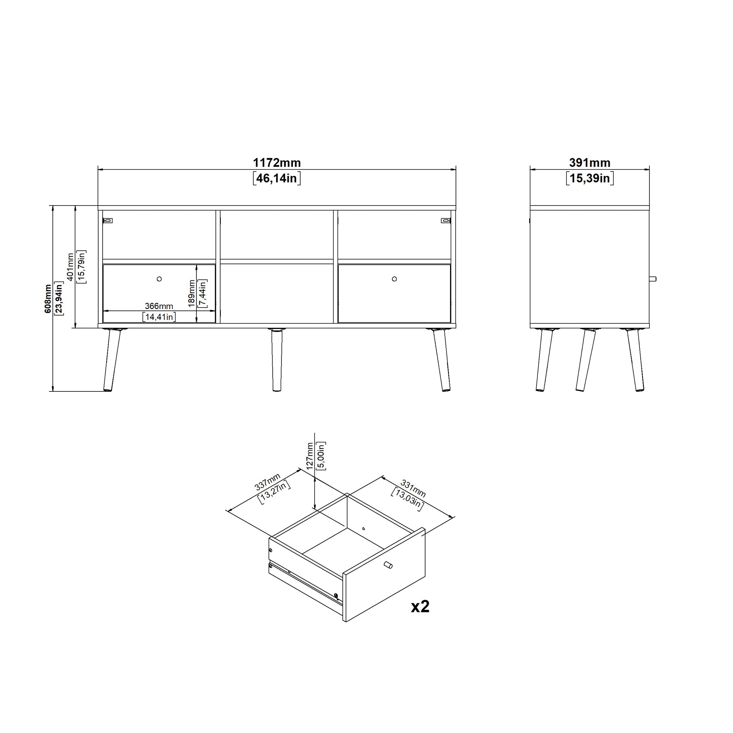Cumbria TV-Unit 2 Drawers Dark Grey – FTG, view 4