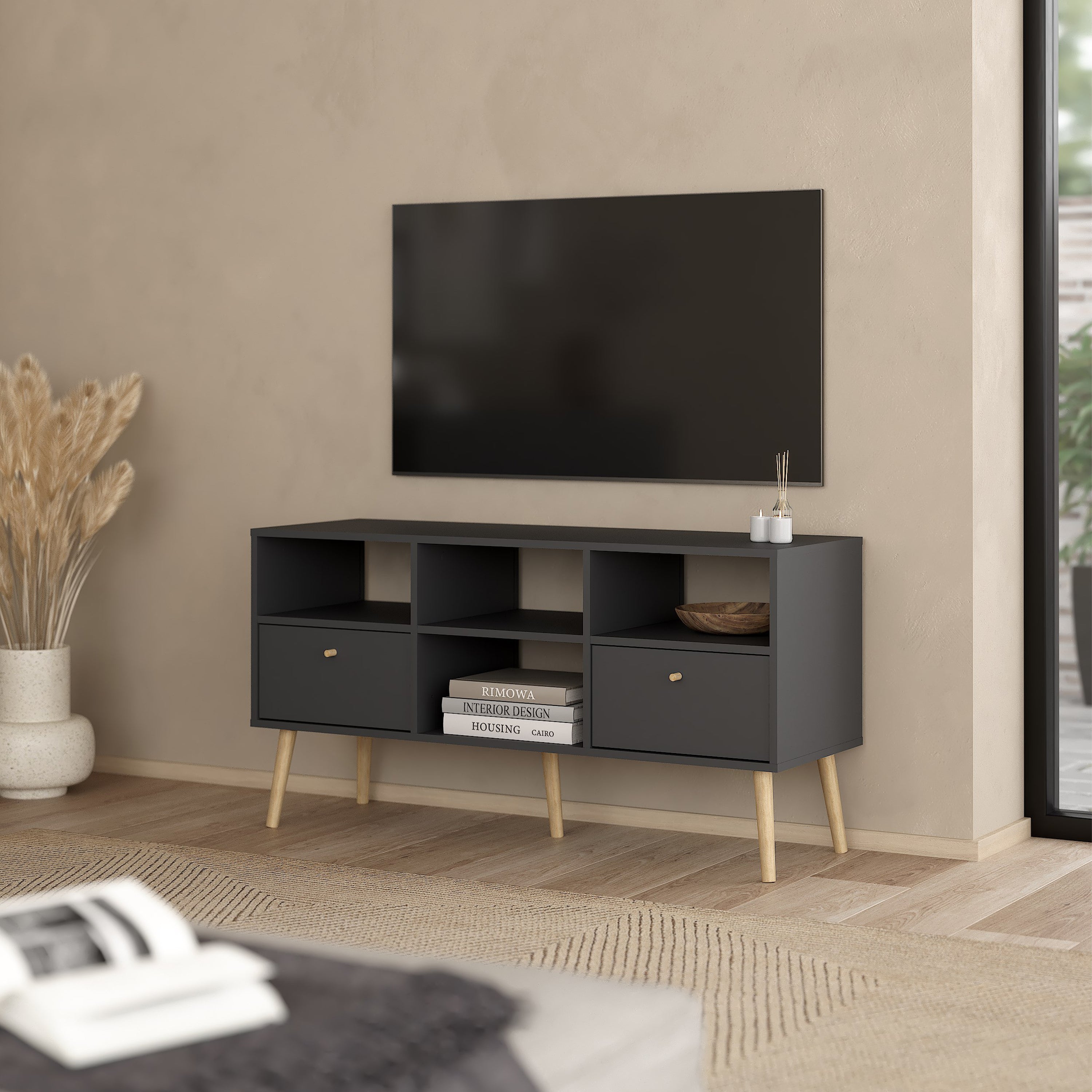 Cumbria TV-Unit 2 Drawers Dark Grey – FTG