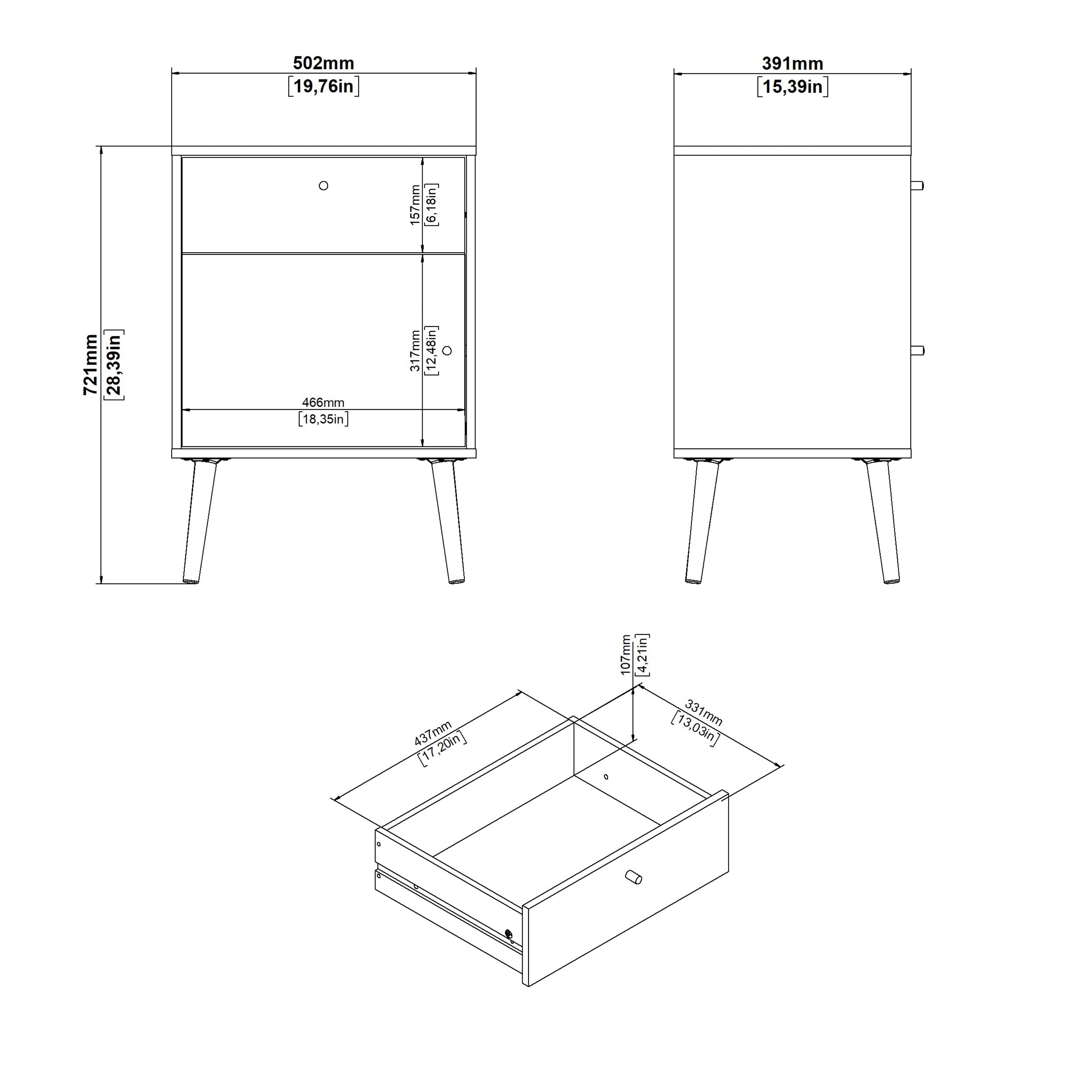 Cumbria Nightstand 1 Door + 1 Drawer Dark Grey – FTG, view 10