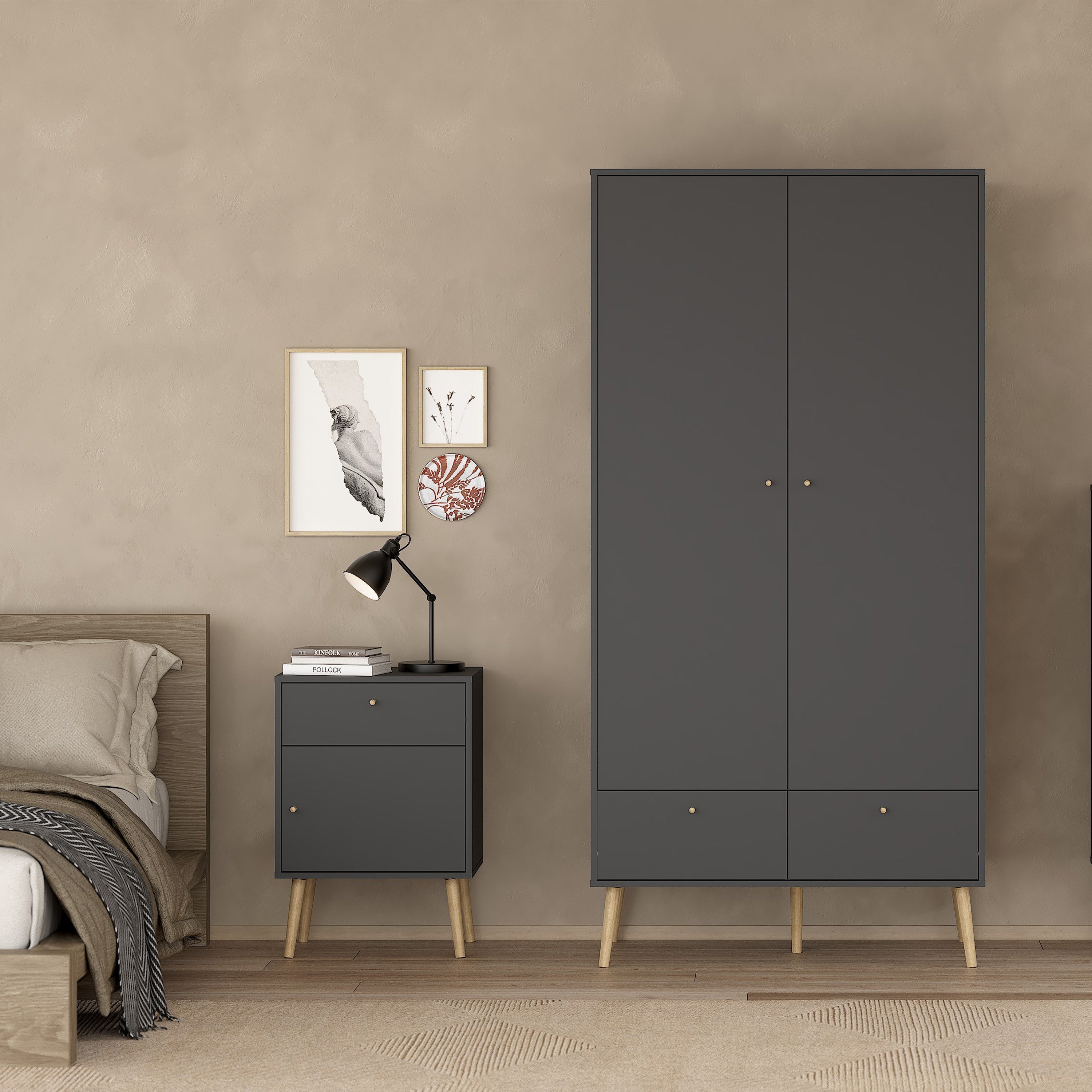 Cumbria Nightstand 1 Door + 1 Drawer Dark Grey – FTG, view 6