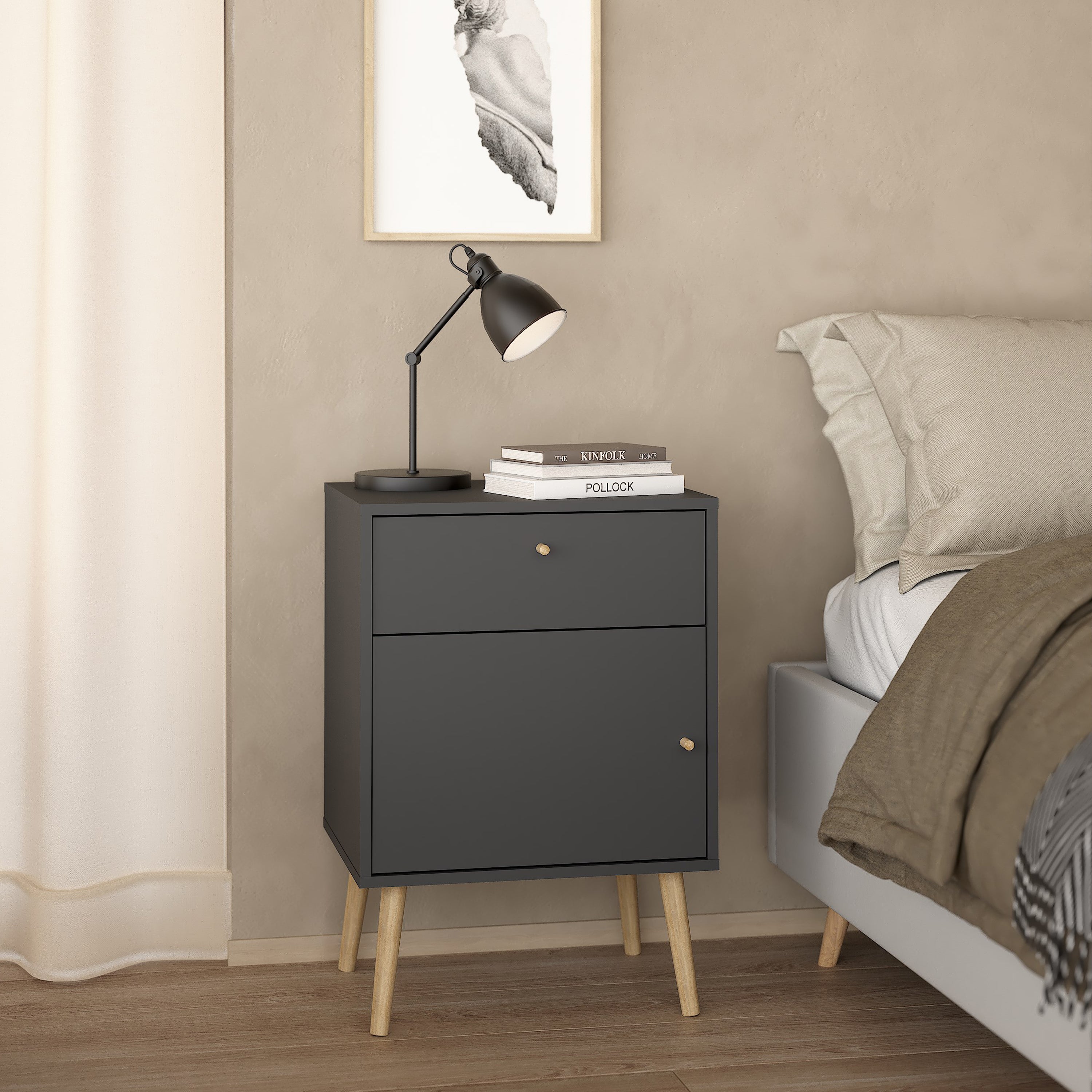 Cumbria Nightstand 1 Door + 1 Drawer Dark Grey – FTG, view 7