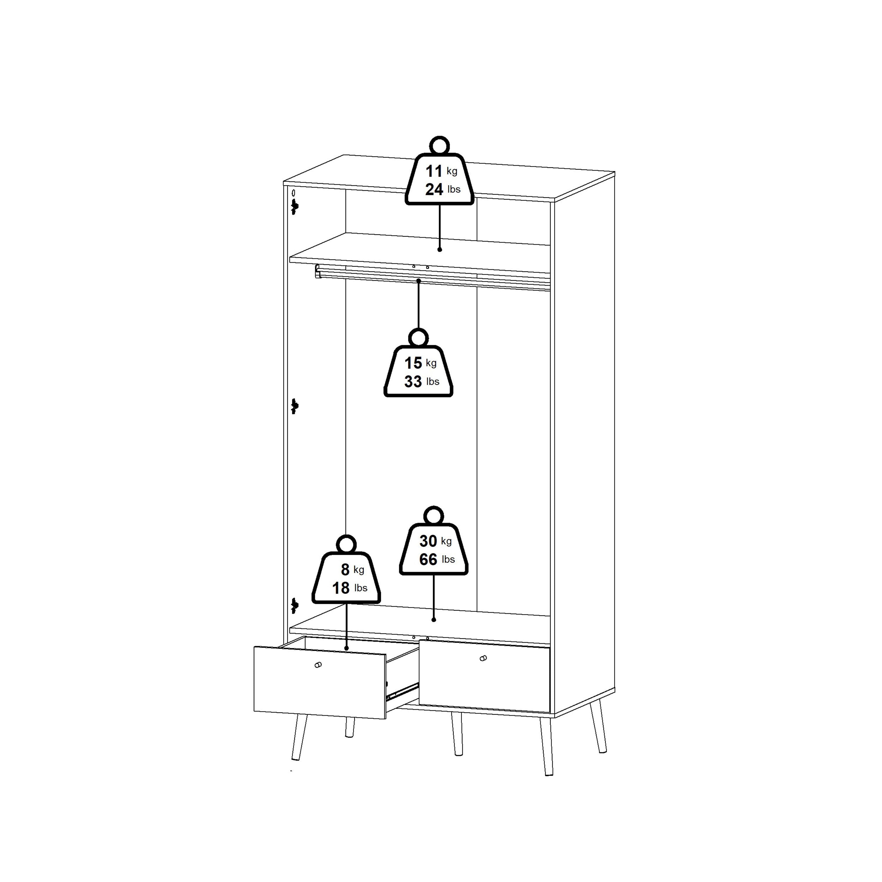Cumbria Wardrobe with 2 Doors + 2 Drawers White – FTG, view 15