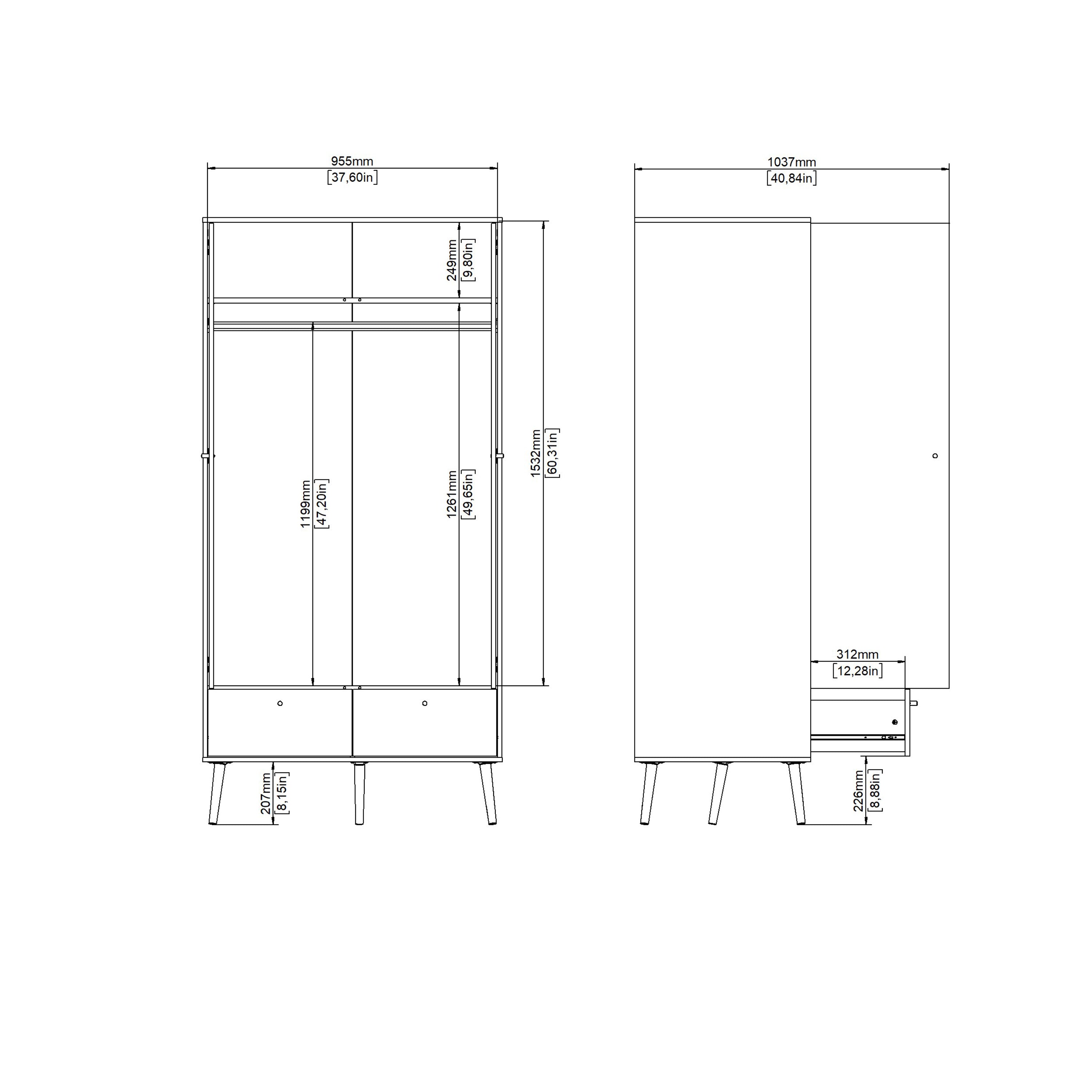 Cumbria Wardrobe with 2 Doors + 2 Drawers Dark Grey – FTG, view 14