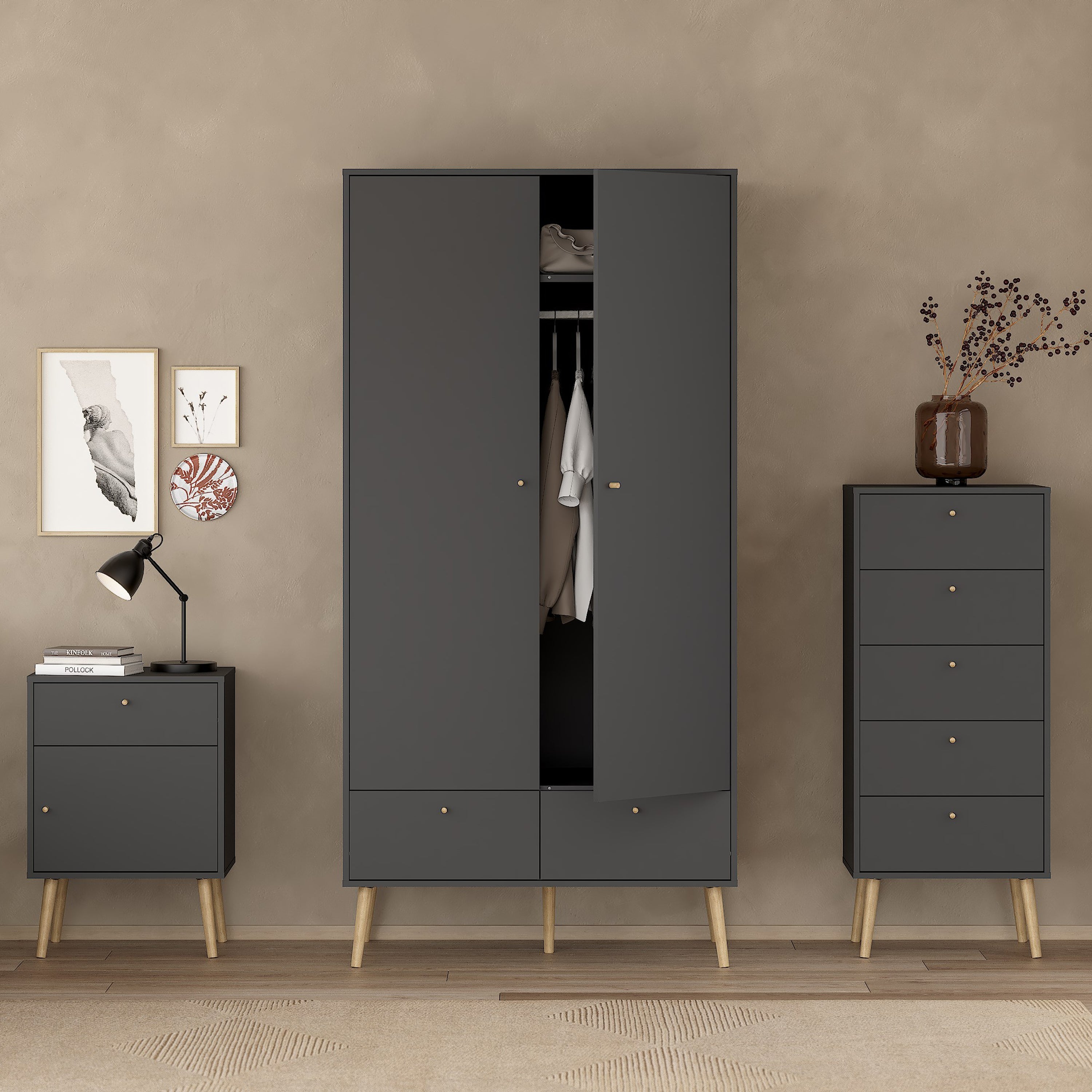 Cumbria Wardrobe with 2 Doors + 2 Drawers Dark Grey – FTG, view 7