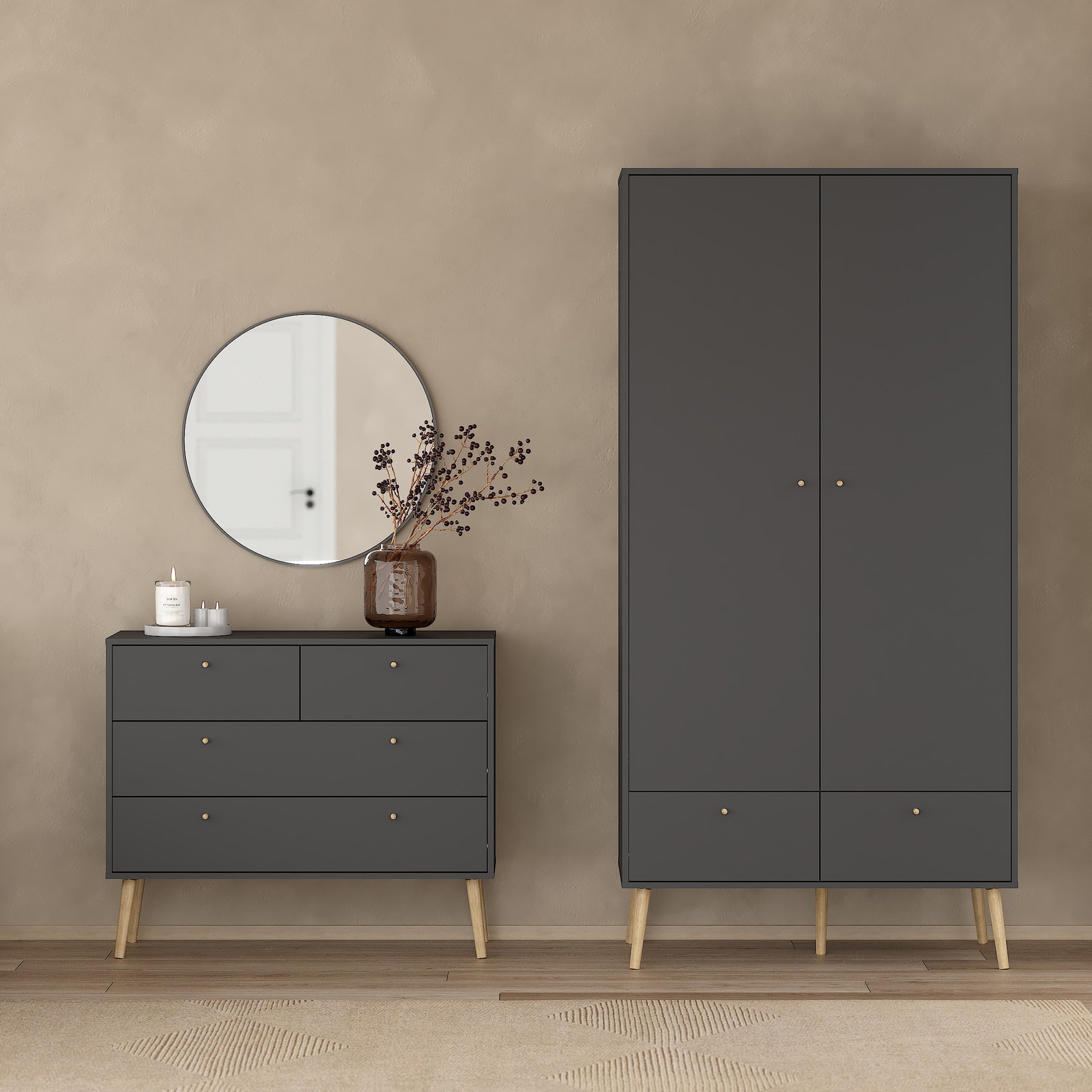Cumbria Wardrobe with 2 Doors + 2 Drawers Dark Grey – FTG, view 8
