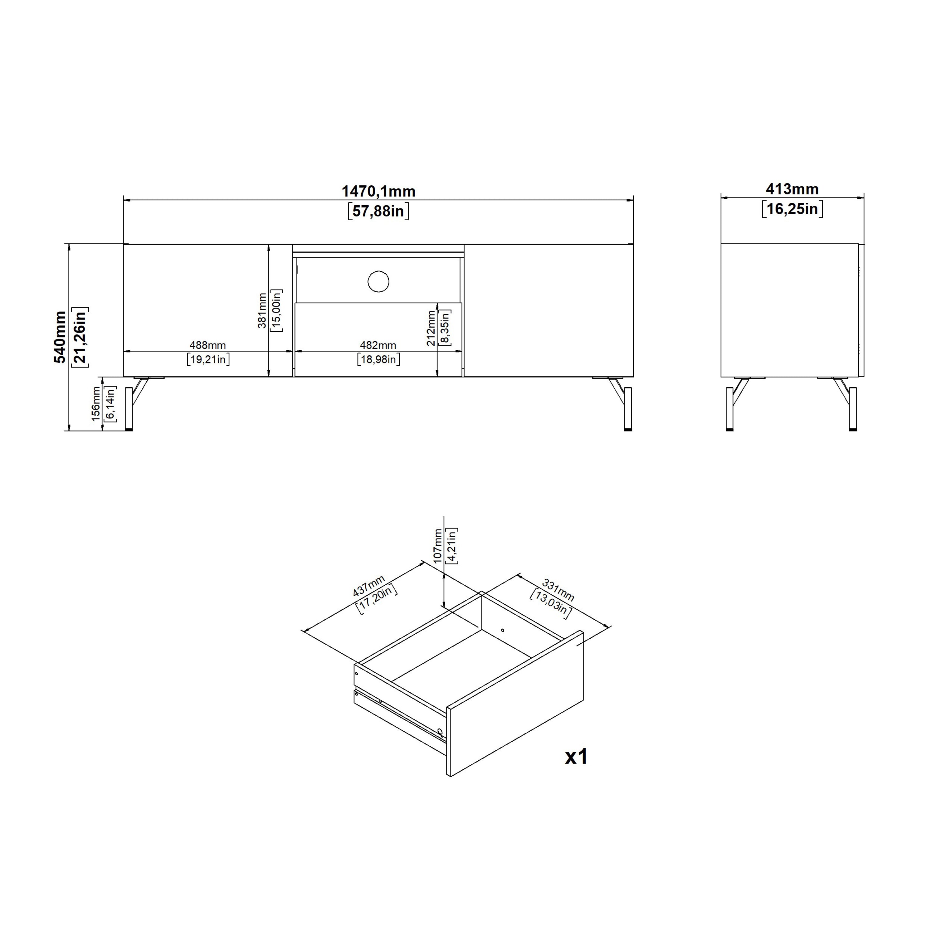 Kendall TV-Unit with 2 Doors + 1 Drawer Oak and Black – FTG, view 9