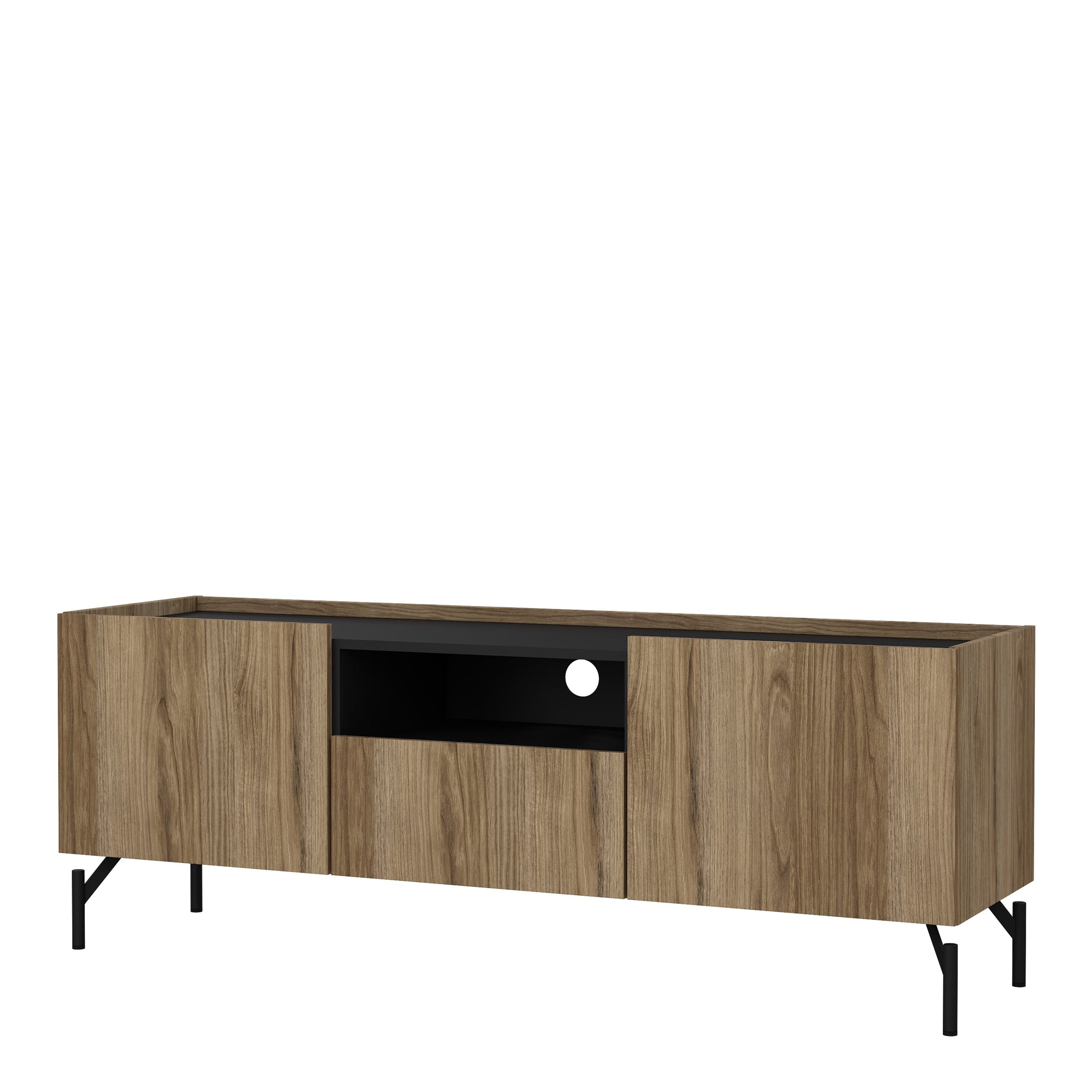 Kendall TV-Unit with 2 Doors + 1 Drawer Oak and Black – FTG, view 3