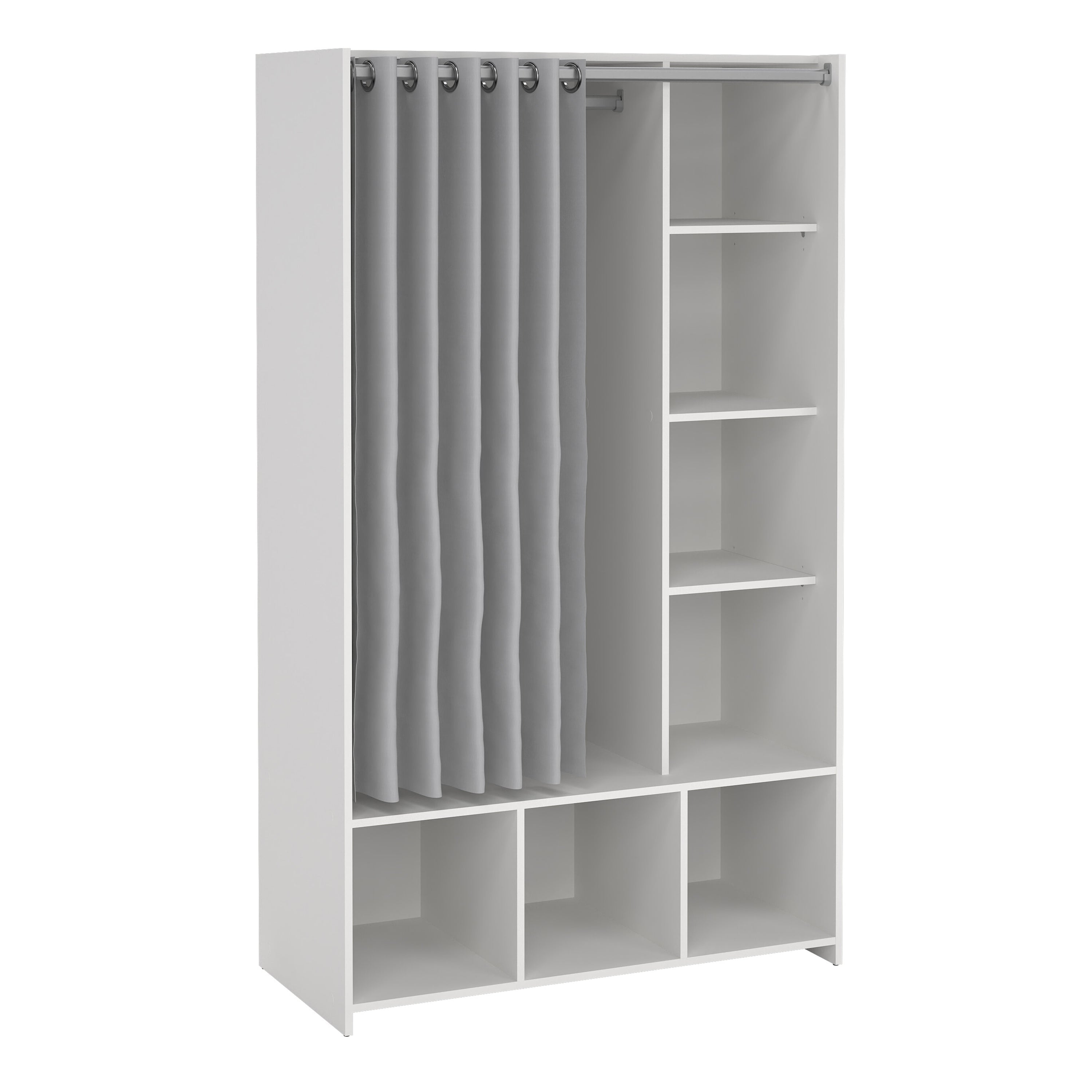 Uppsala Open Wardrobe Unit in White with a Grey Textile Curtain – FTG