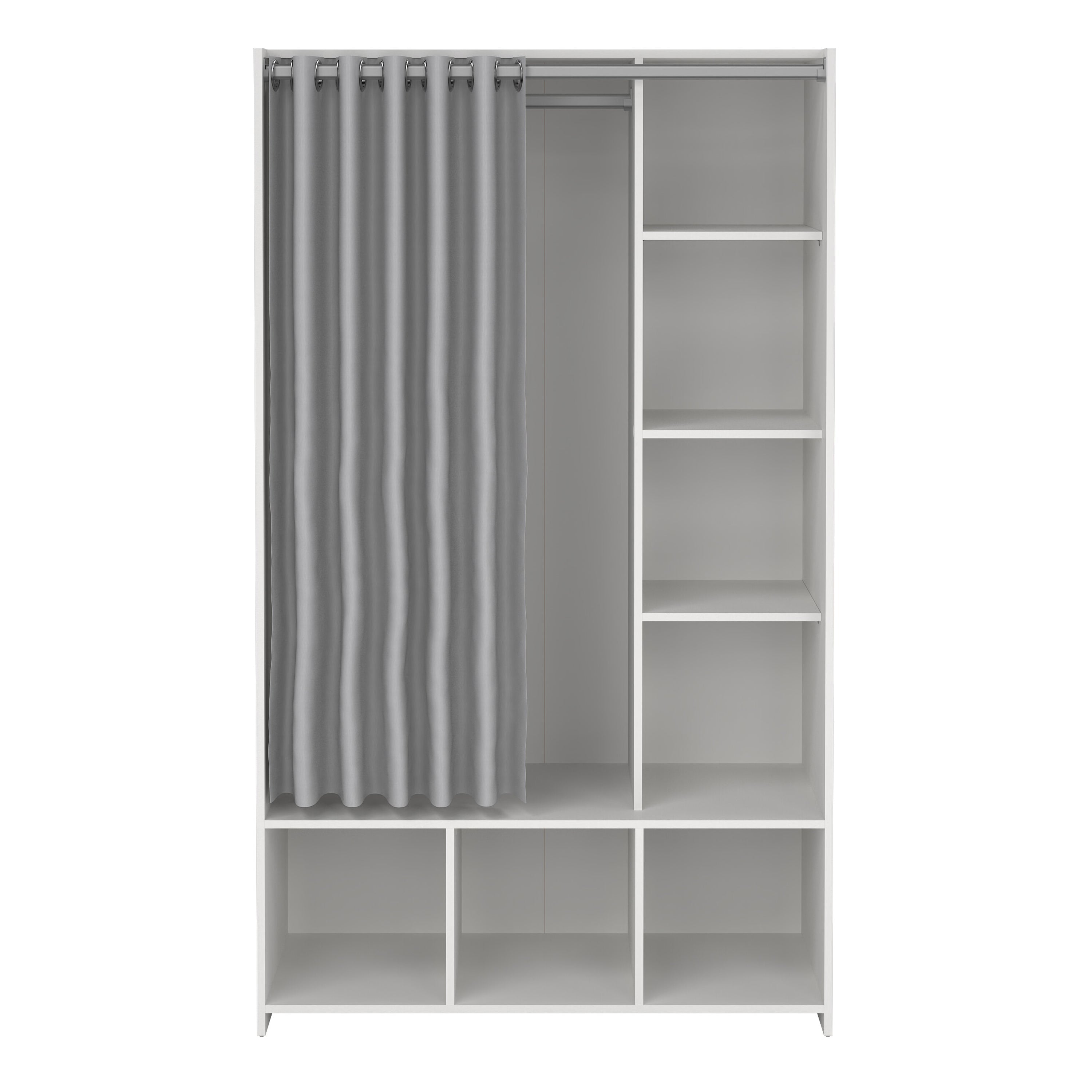 Uppsala Open Wardrobe Unit in White with a Grey Textile Curtain – FTG, view 2