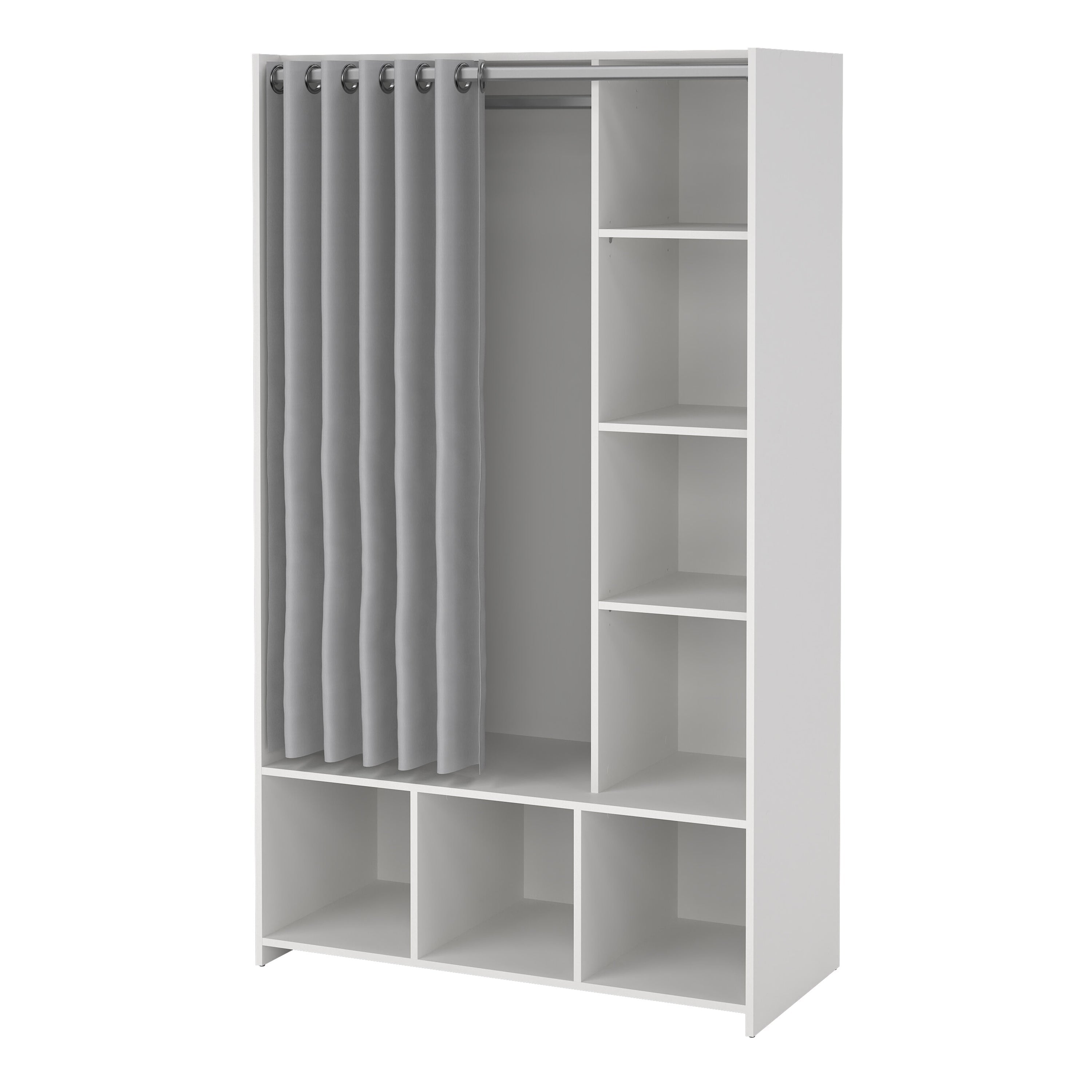 Uppsala Open Wardrobe Unit in White with a Grey Textile Curtain – FTG, view 3