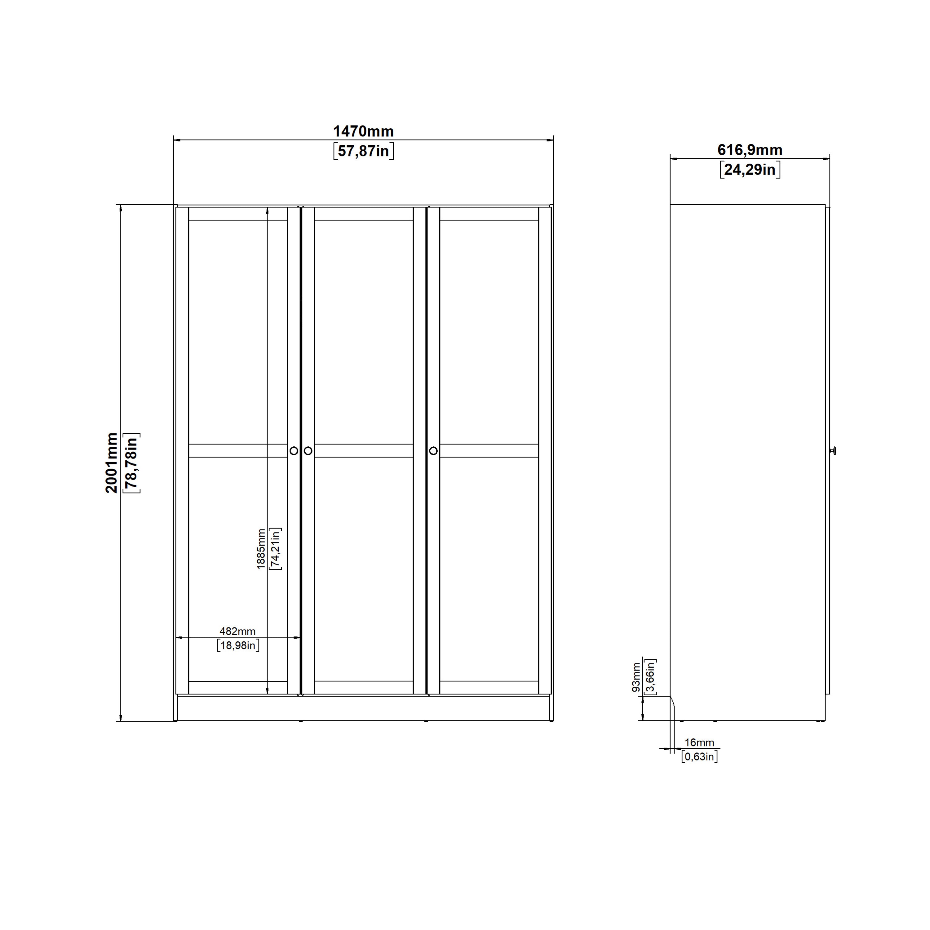 Brande Wardrobe with 3 Frame Doors in Jackson Hickory Oak – FTG, view 4