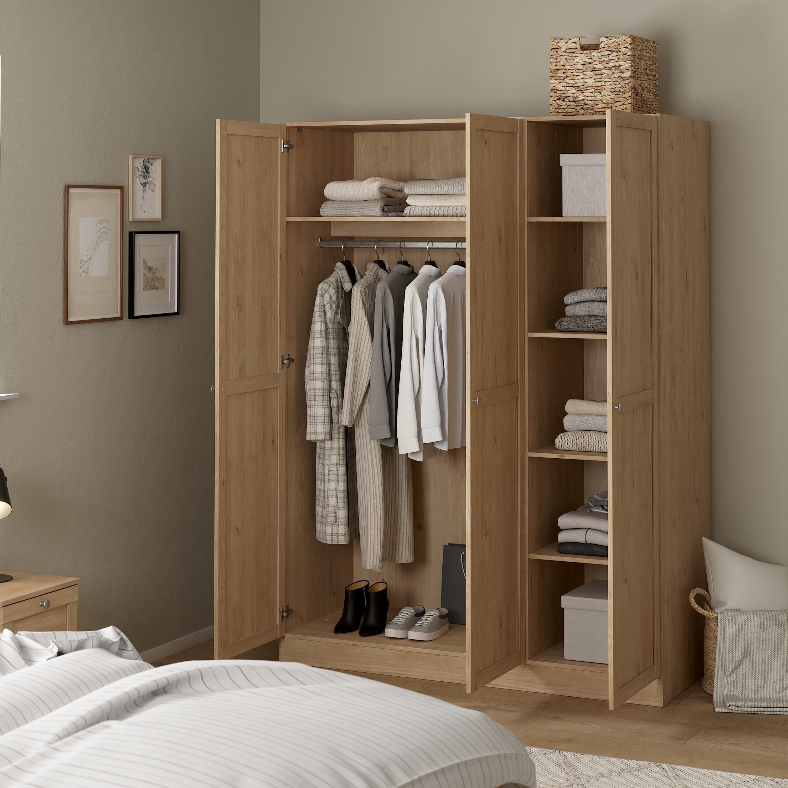 Brande Wardrobe with 3 Frame Doors in Jackson Hickory Oak – FTG