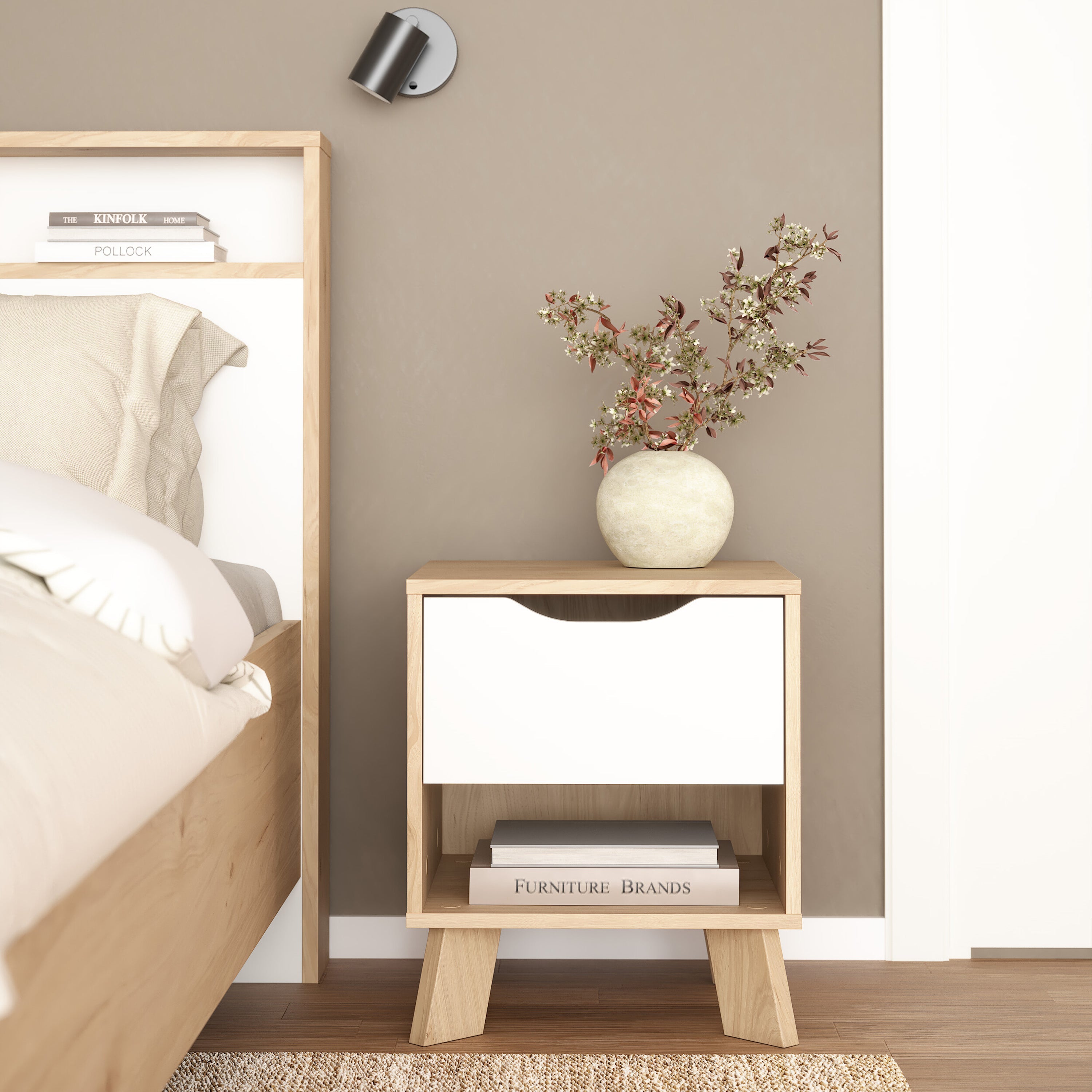 Ikast Nightstand 1 Drawer in Jackson Hickory and White – FTG, view 10