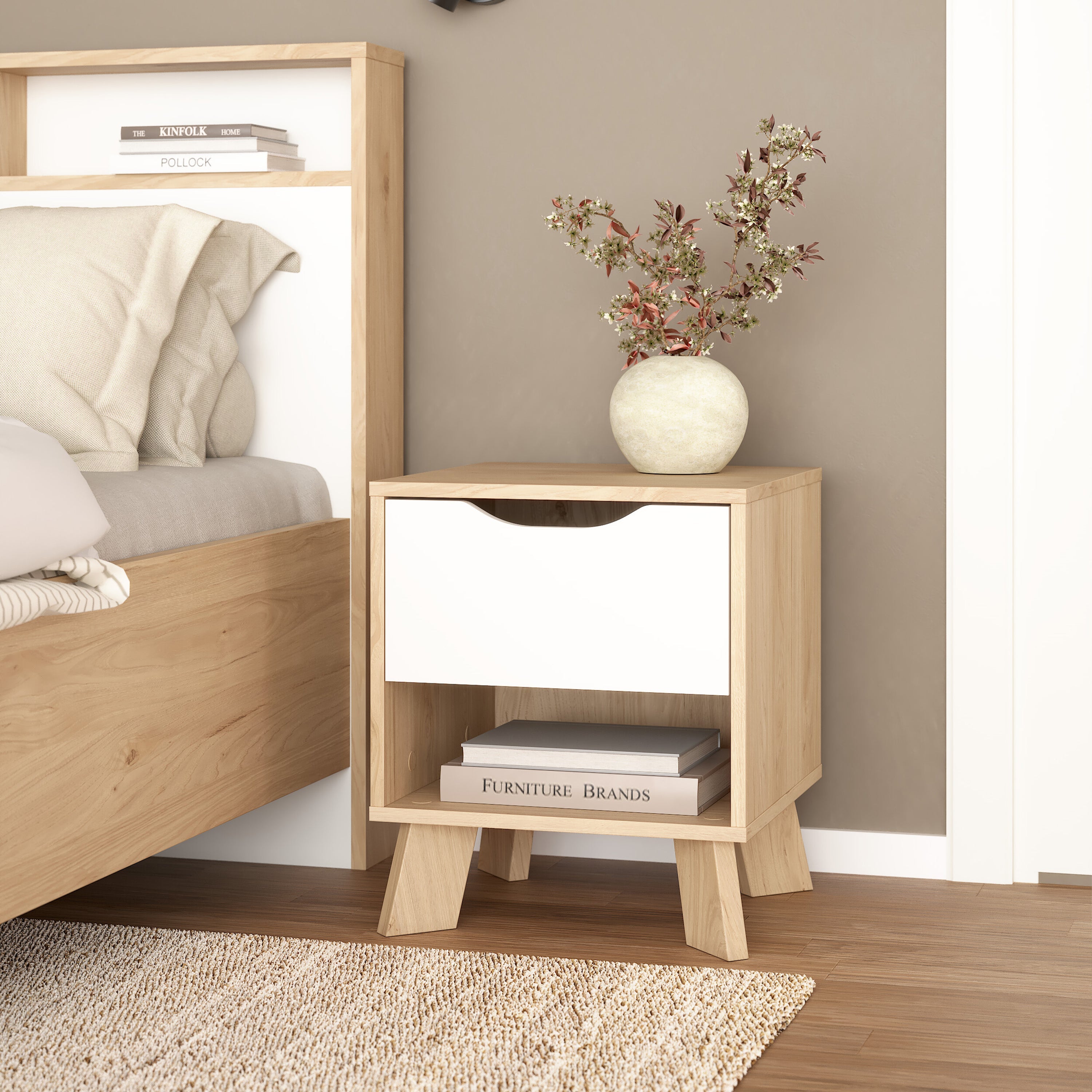 Ikast Nightstand 1 Drawer in Jackson Hickory and White – FTG, view 9