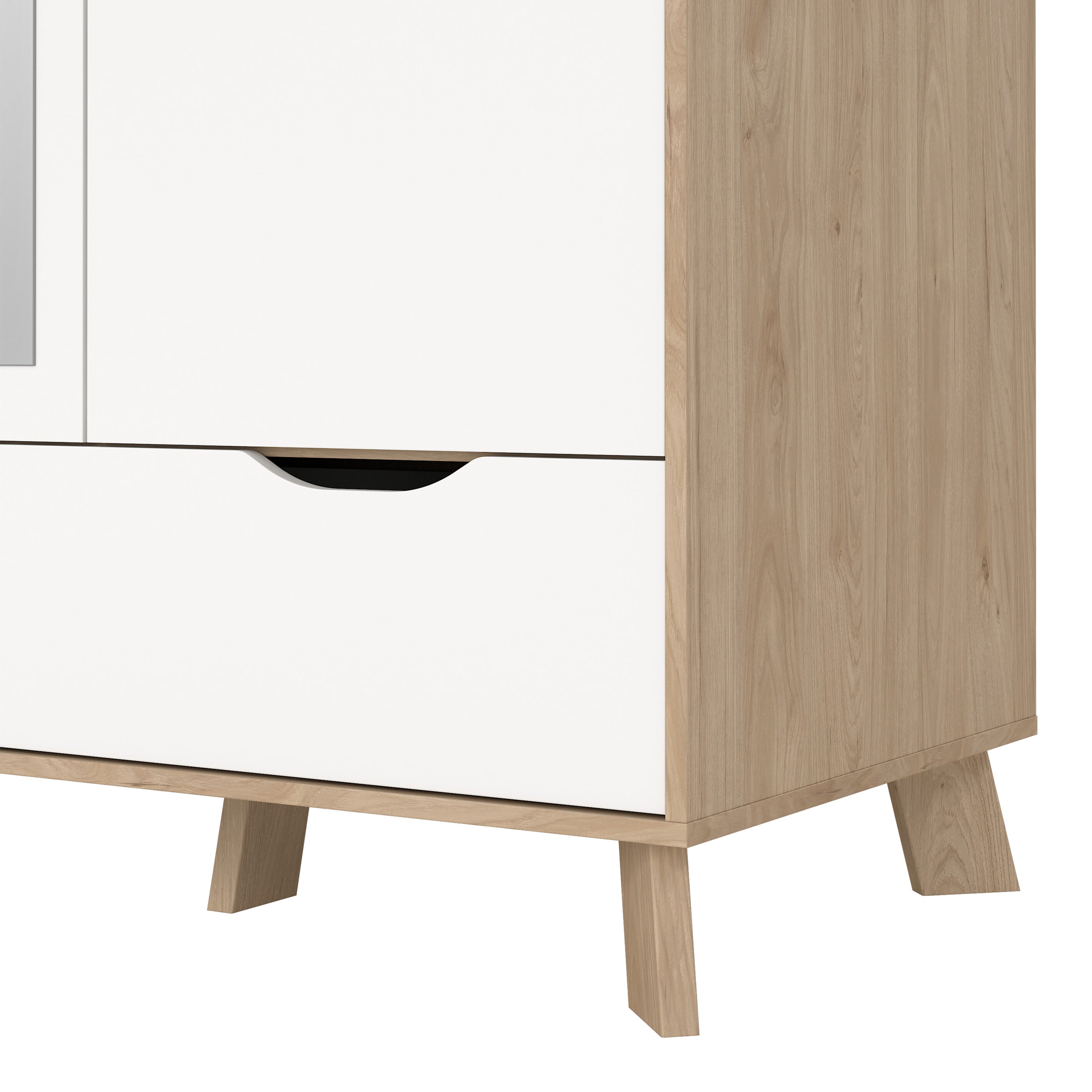 Ikast Wardrobe 3 Doors and 2 Drawers with Mirror in Jackson Hickory and White – FTG, view 12