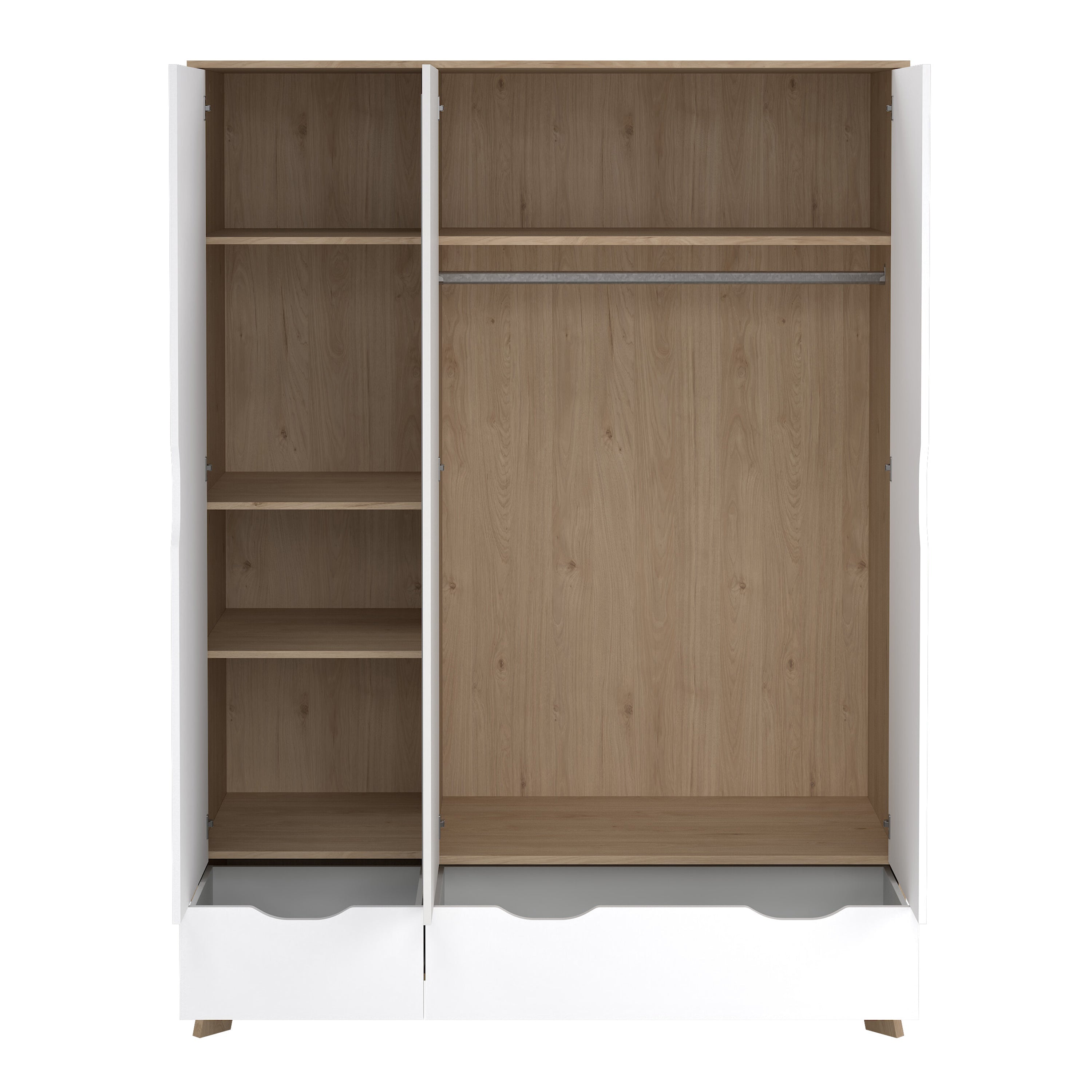 Ikast Wardrobe 3 Doors and 2 Drawers with Mirror in Jackson Hickory and White – FTG, view 7