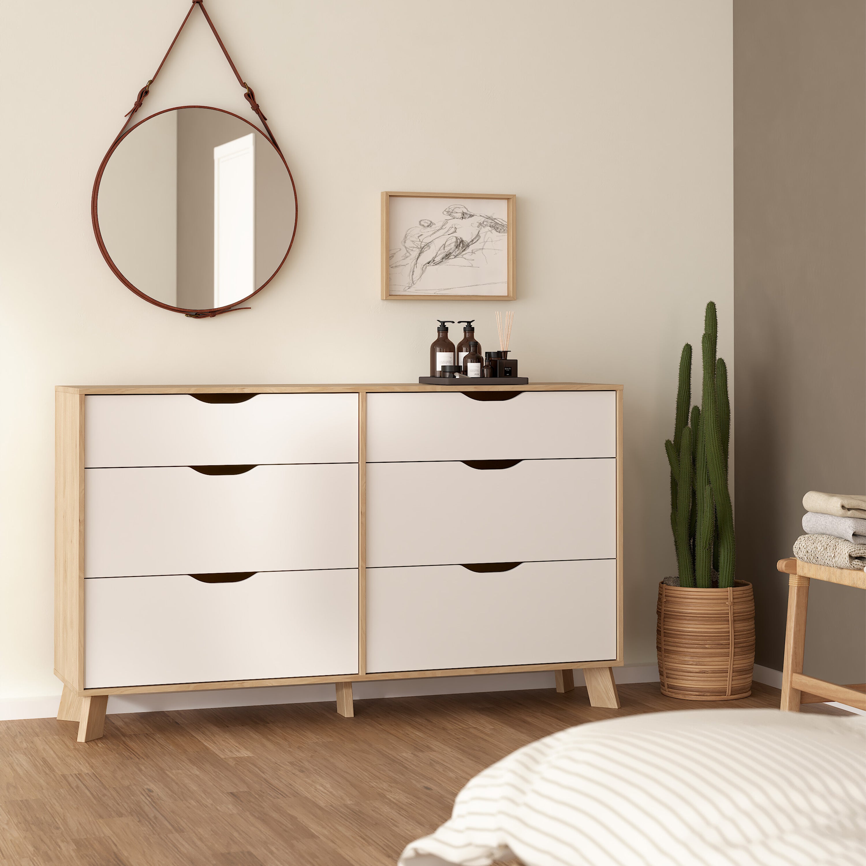 Ikast 6 Drawers Double Dresser in Jackson Hickory and White – FTG, view 8