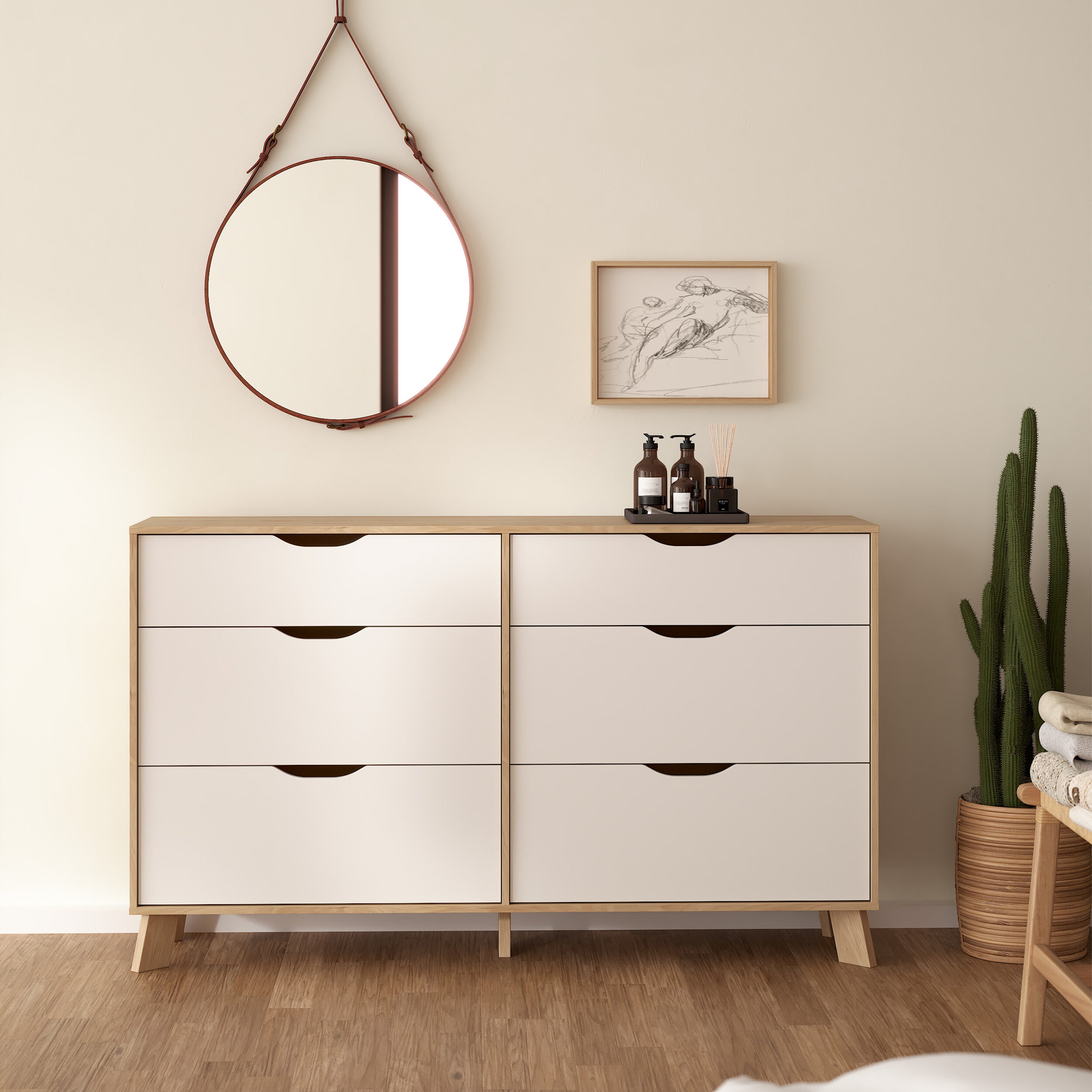 Ikast 6 Drawers Double Dresser in Jackson Hickory and White – FTG, view 9