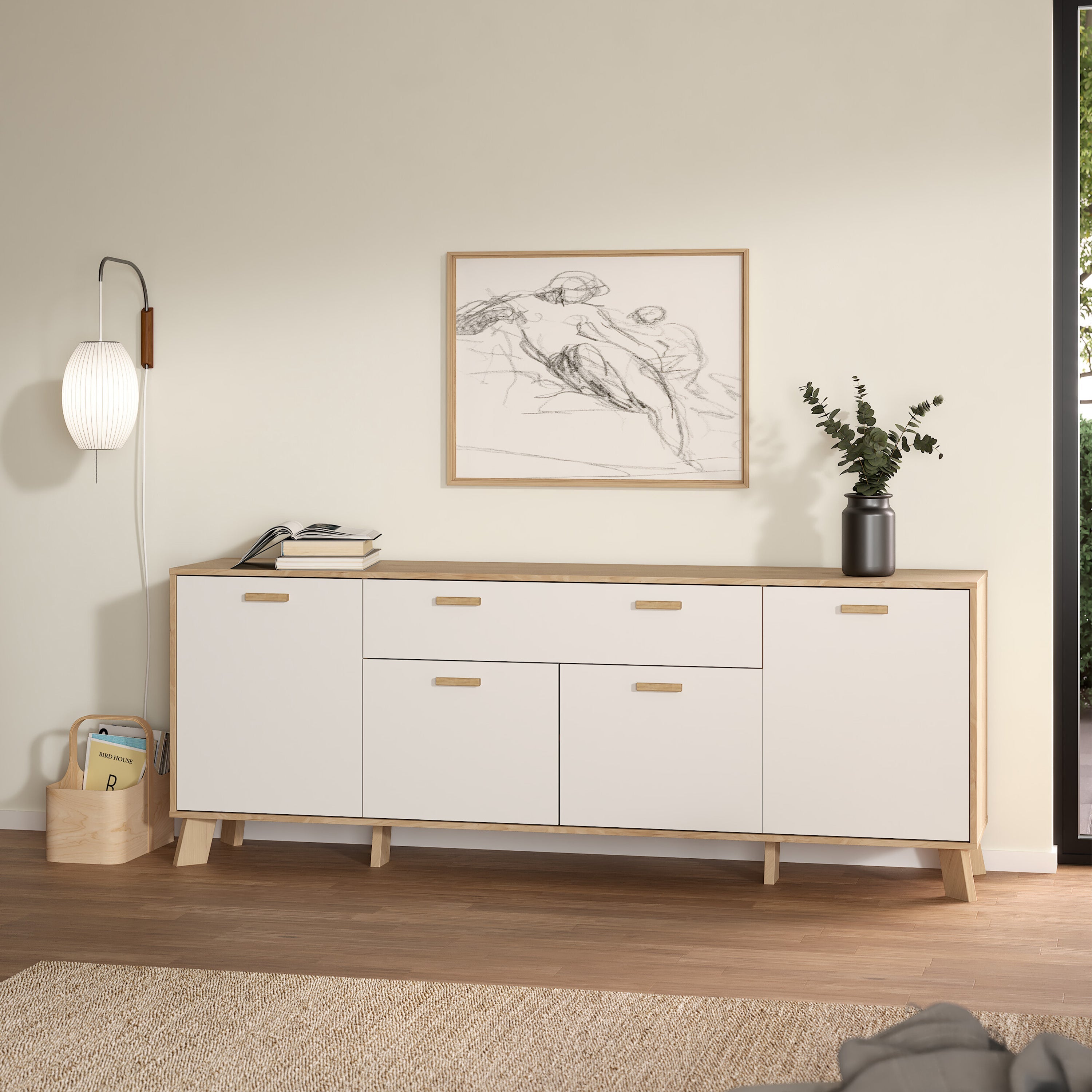 Ikast Sideboard 4 Doors + 1 Drawer in Jackson Hickory and White – FTG, view 8