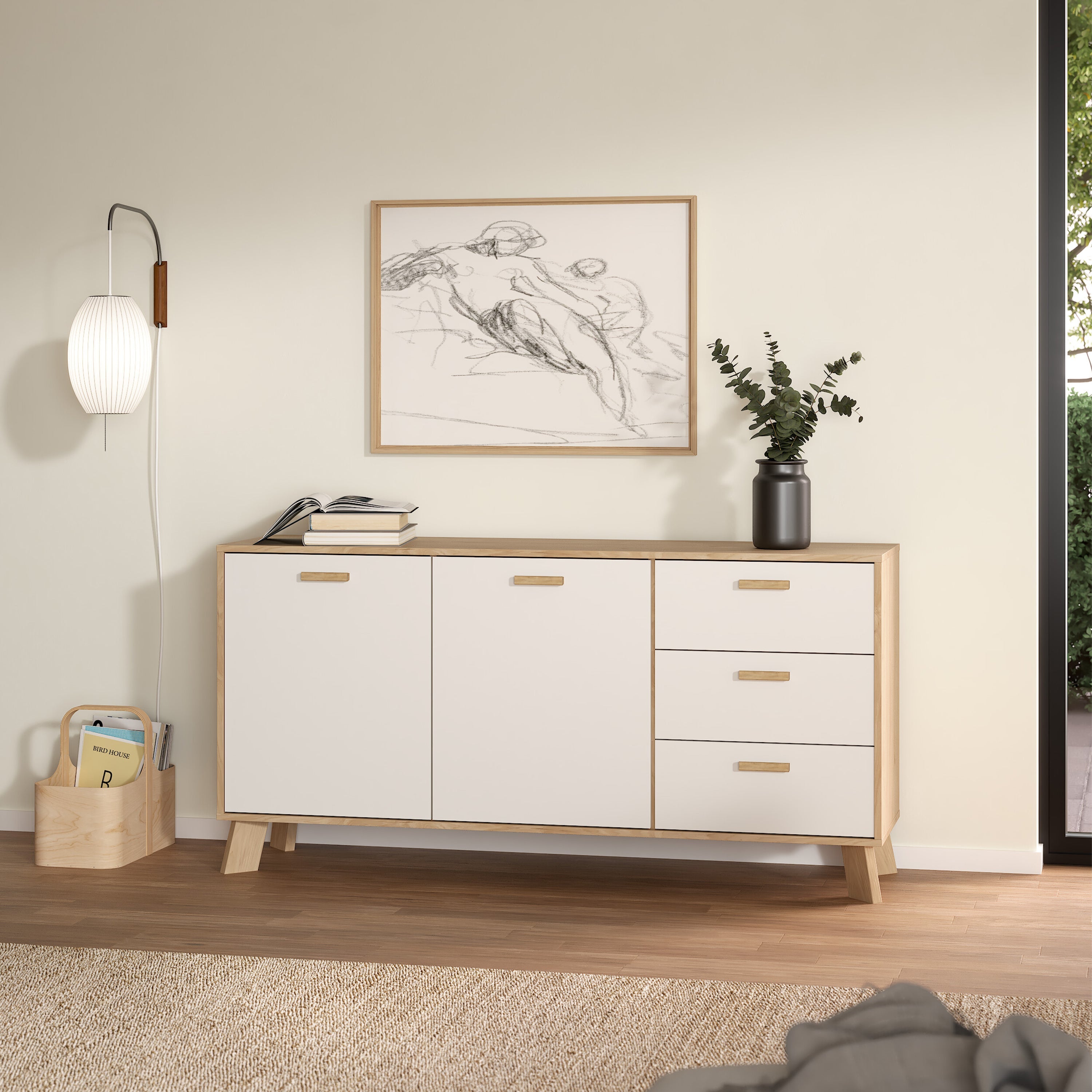 Ikast Sideboard 2 Doors + 3 Drawers in Jackson Hickory and White – FTG, view 8