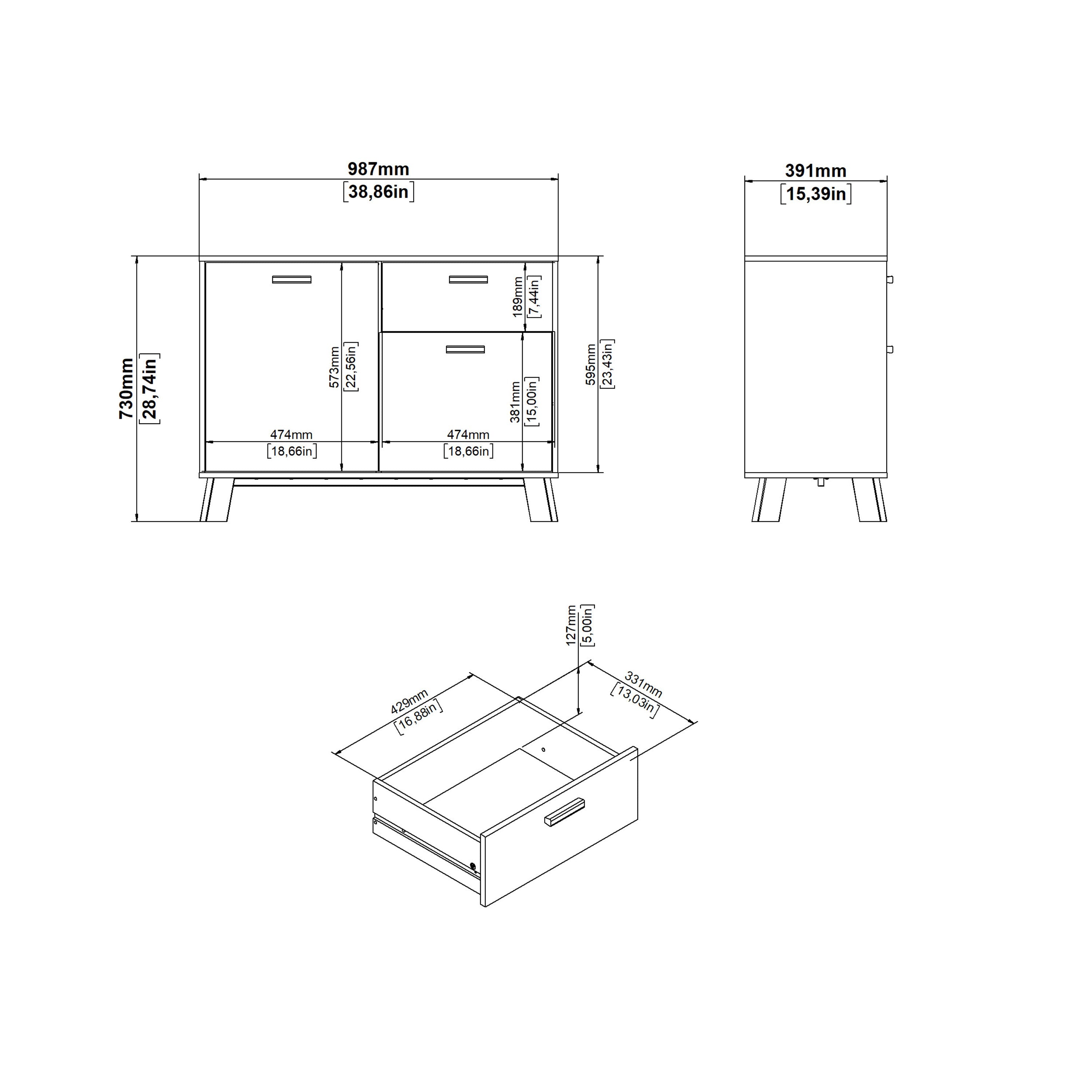Ikast Sideboard 2 Doors + 1 Drawer in Jackson Hickory and White – FTG, view 11