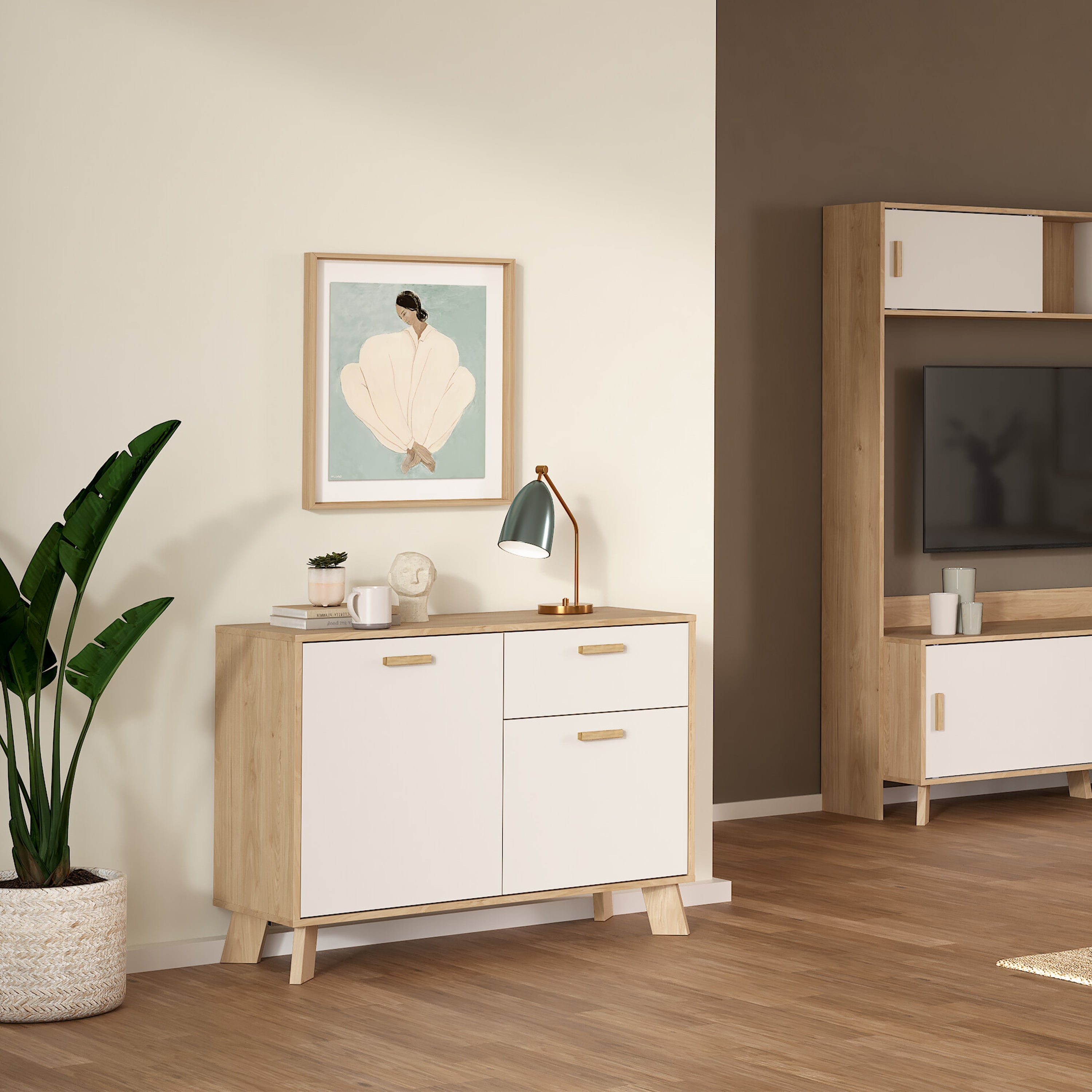 Ikast Sideboard 2 Doors + 1 Drawer in Jackson Hickory and White – FTG, view 7
