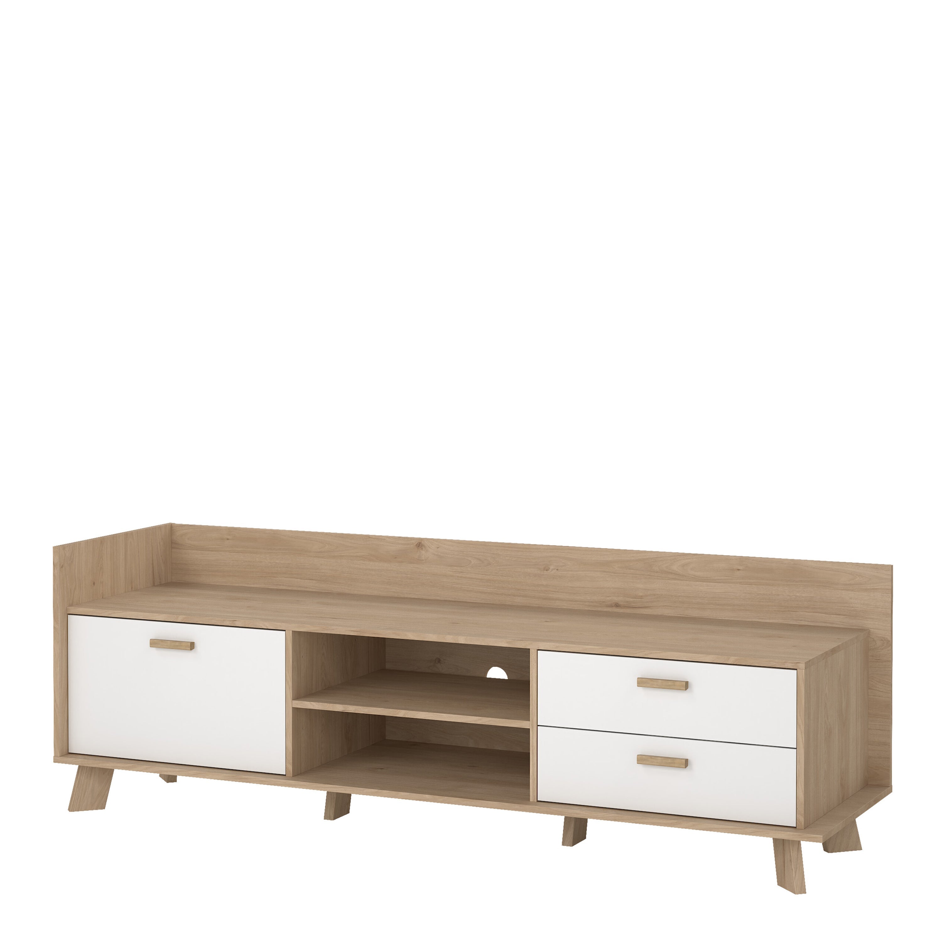 Ikast TV-unit with 1 Door + 2 Drawers in Jackson Hickory and White – FTG, view 3