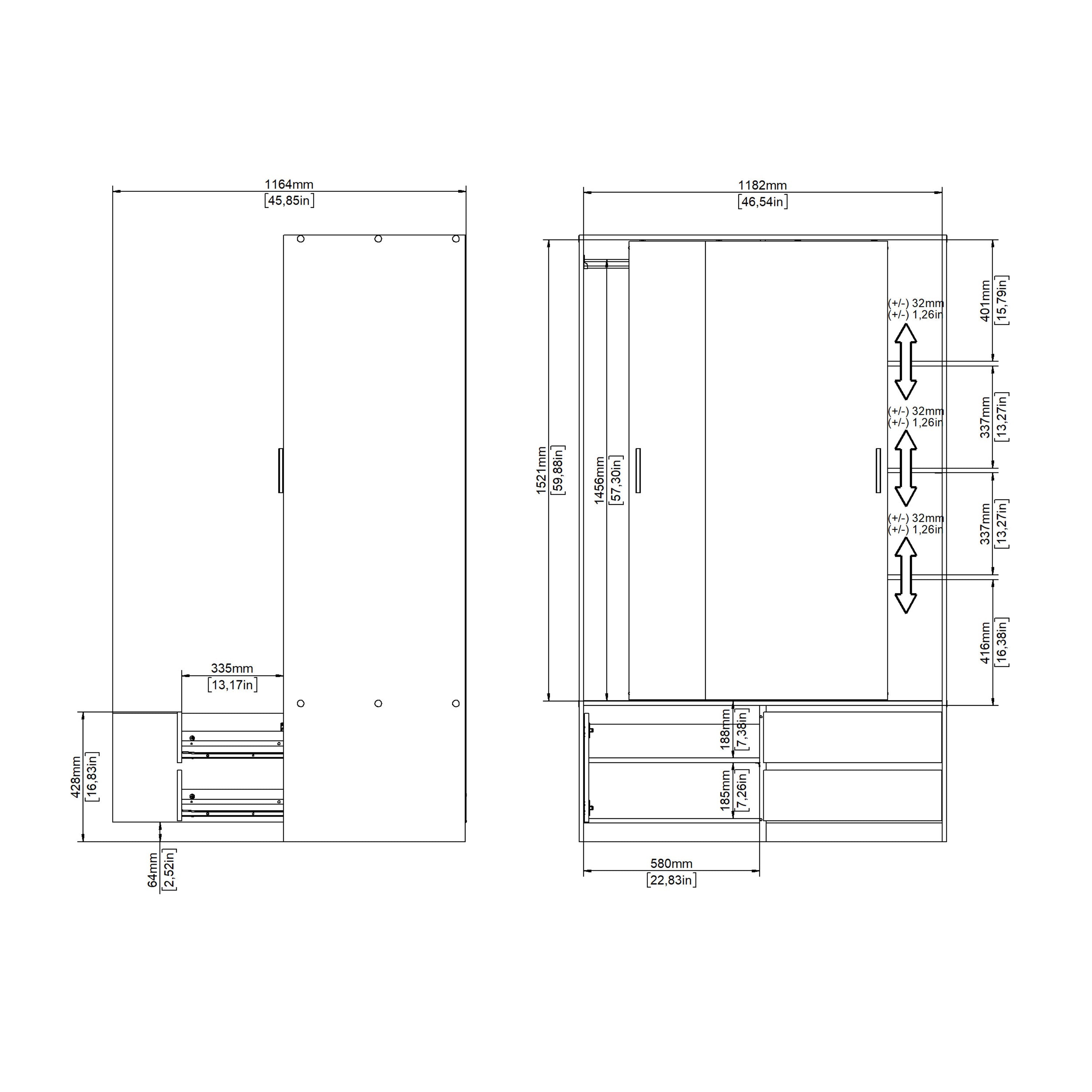 Line Wardrobe with 2 Sliding Doors 1 Small Door and 2 Drawers in Jackson Hickory Oak – FTG, view 13