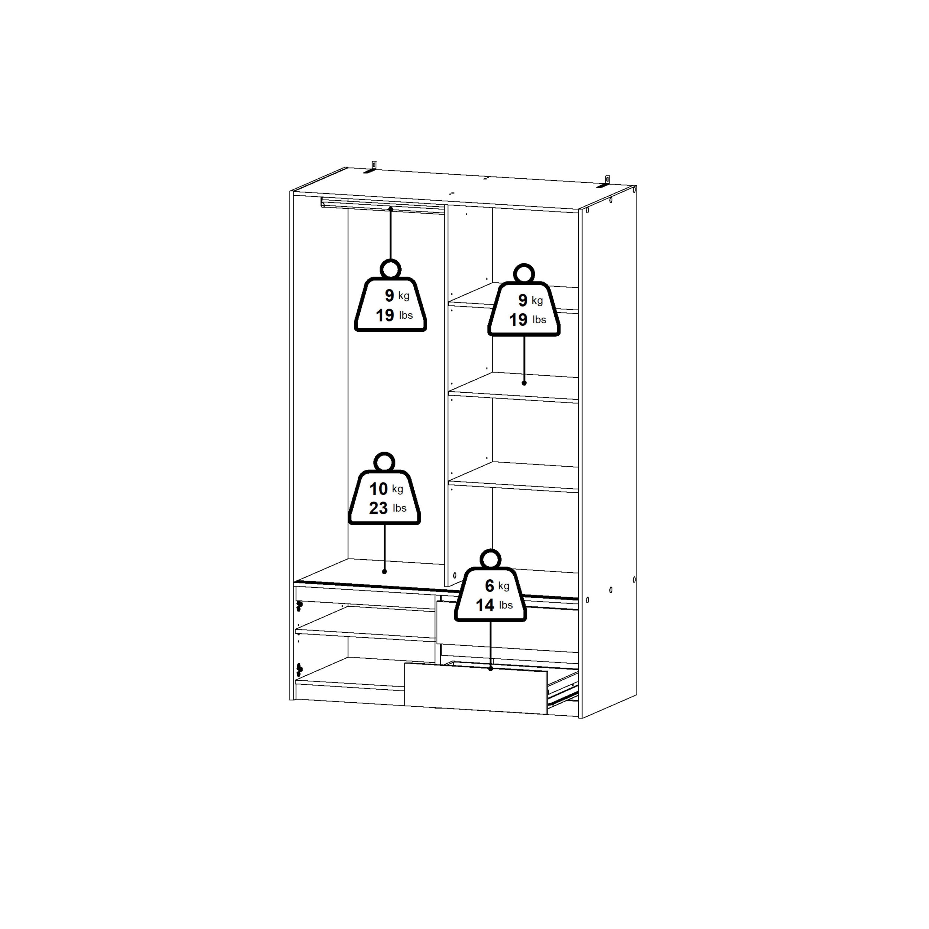 Line Wardrobe with 2 Sliding Doors 1 Small Door and 2 Drawers in Jackson Hickory Oak – FTG, view 14