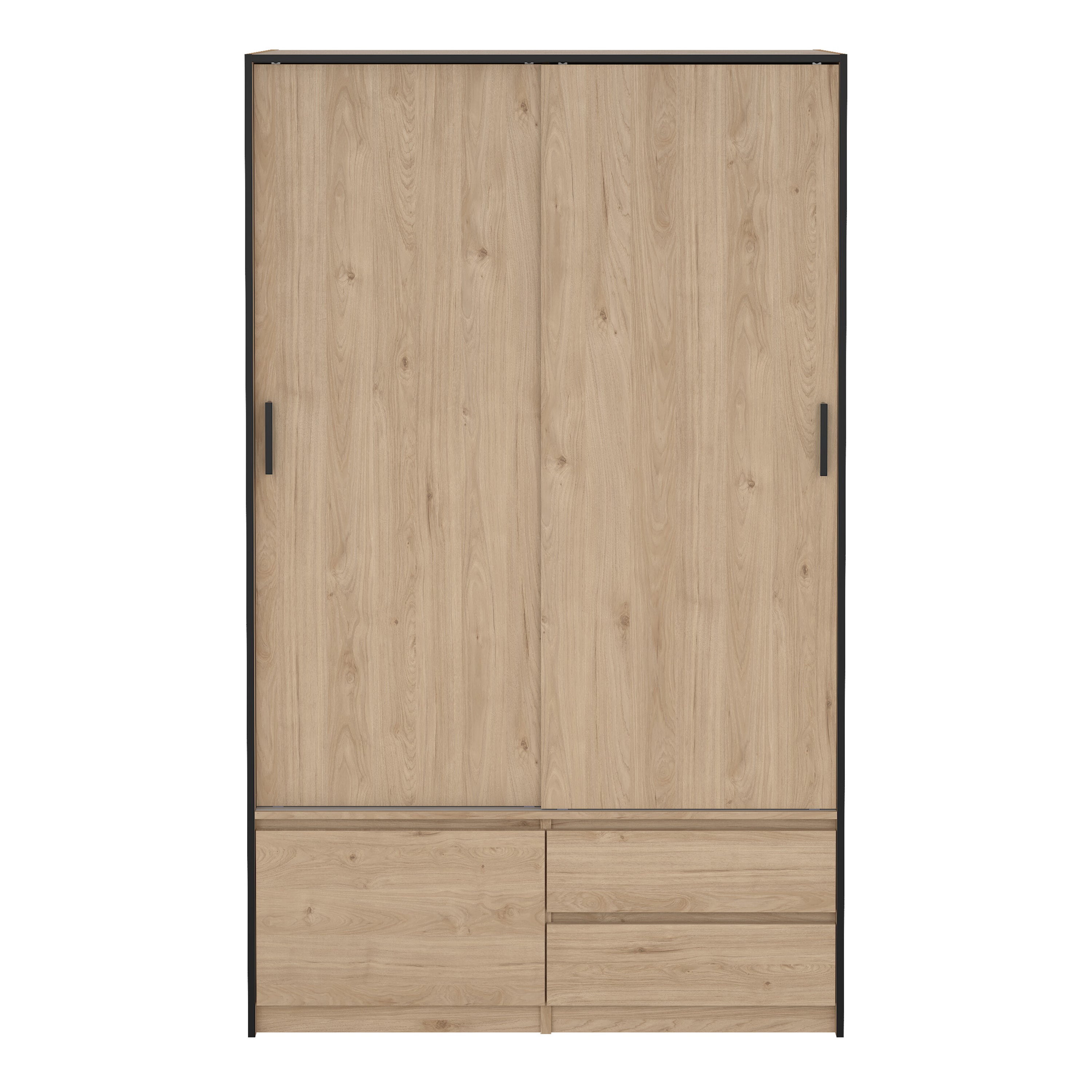 Line Wardrobe with 2 Sliding Doors 1 Small Door and 2 Drawers in Jackson Hickory Oak – FTG, view 2