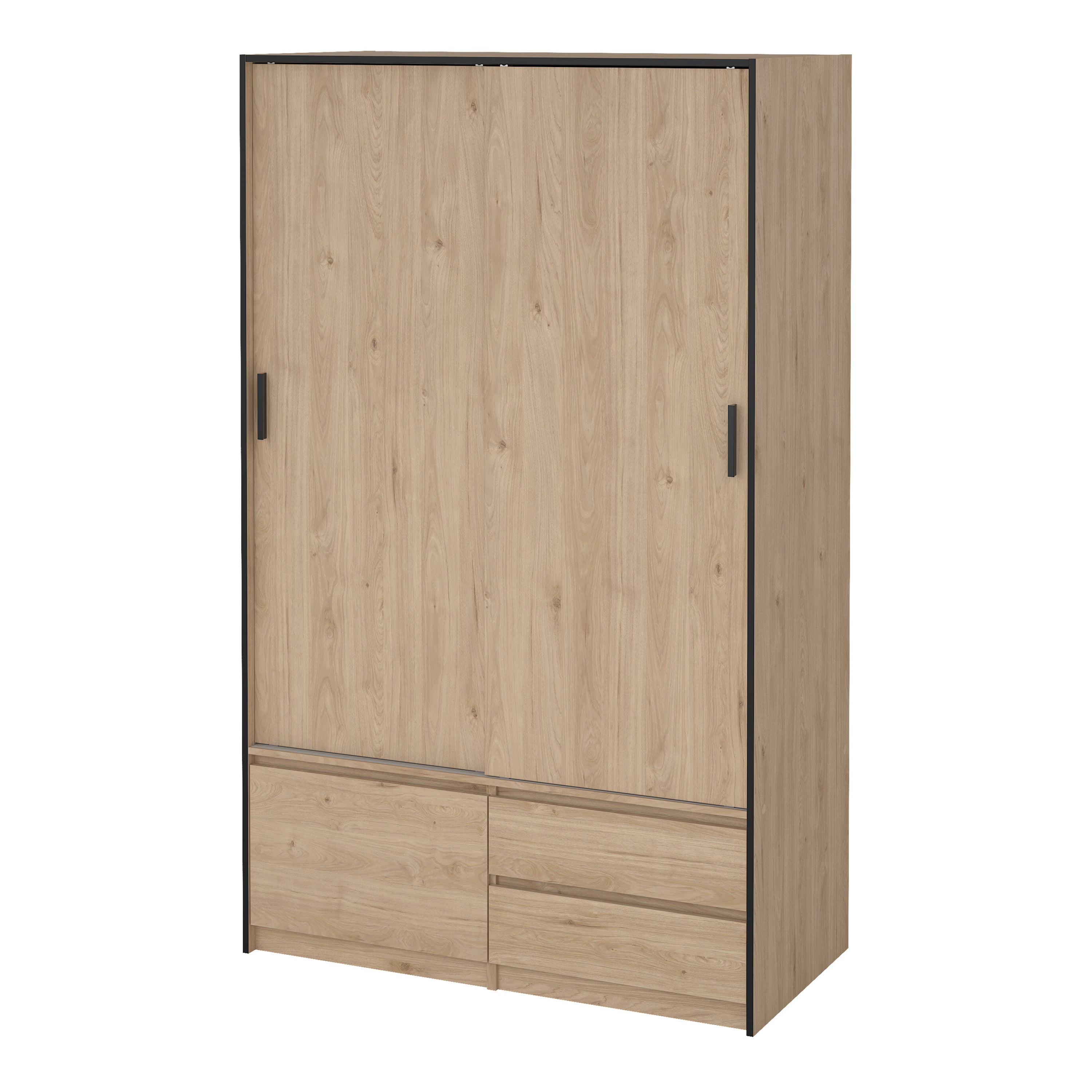 Line Wardrobe with 2 Sliding Doors 1 Small Door and 2 Drawers in Jackson Hickory Oak – FTG, view 3