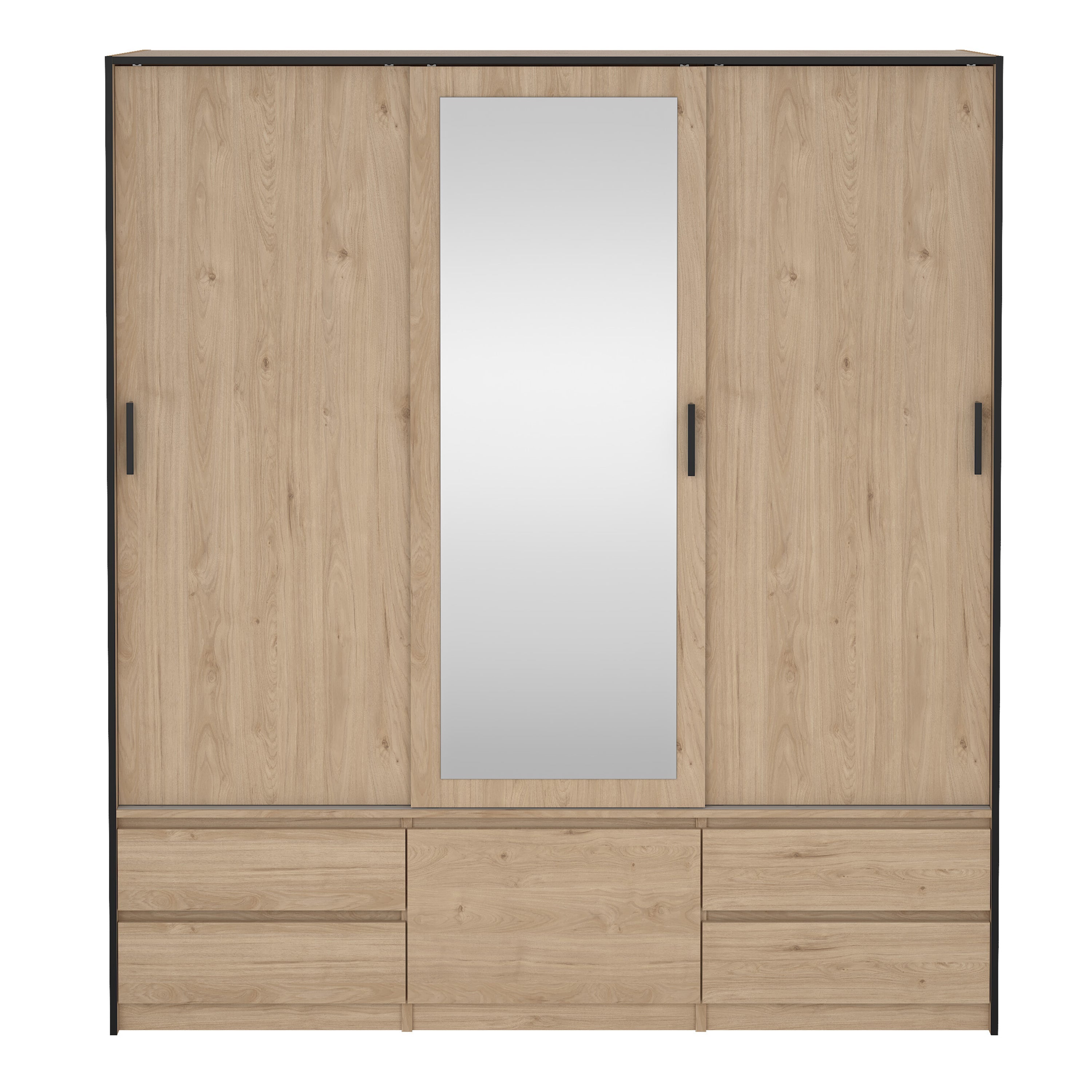 Line Wardrobe with 2 Sliding Doors 1 Sliding Door with Mirror in Jackson Hickory Oak – FTG, view 2