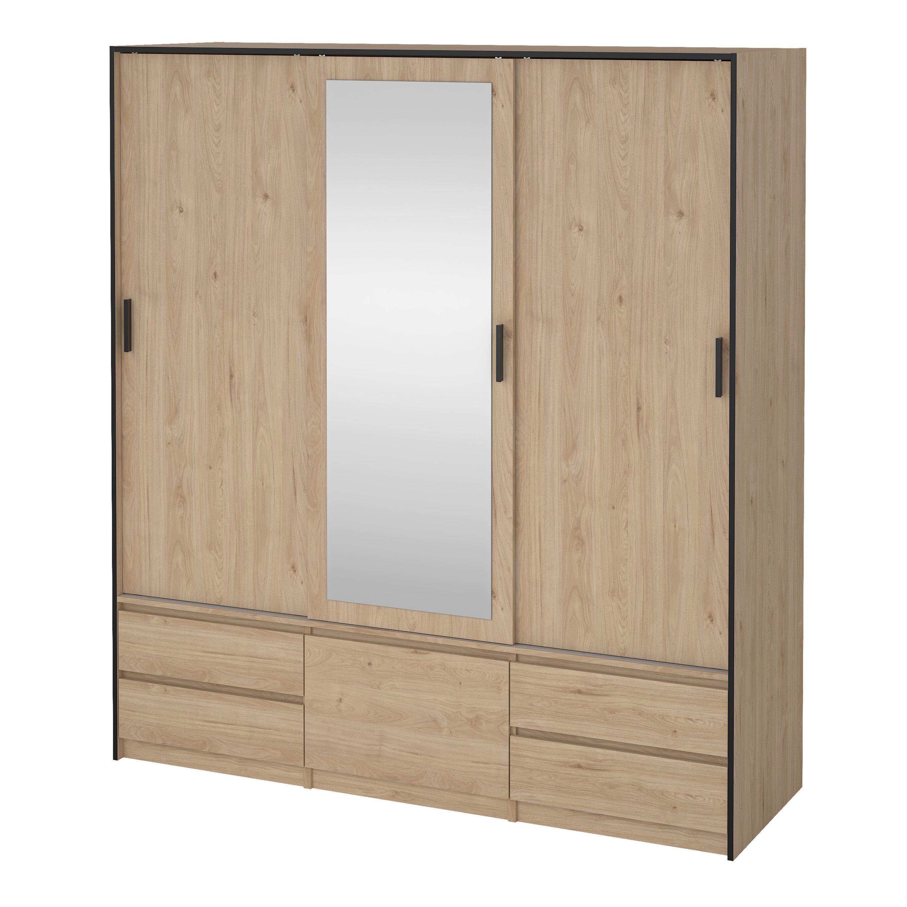 Line Wardrobe with 2 Sliding Doors 1 Sliding Door with Mirror in Jackson Hickory Oak – FTG, view 3
