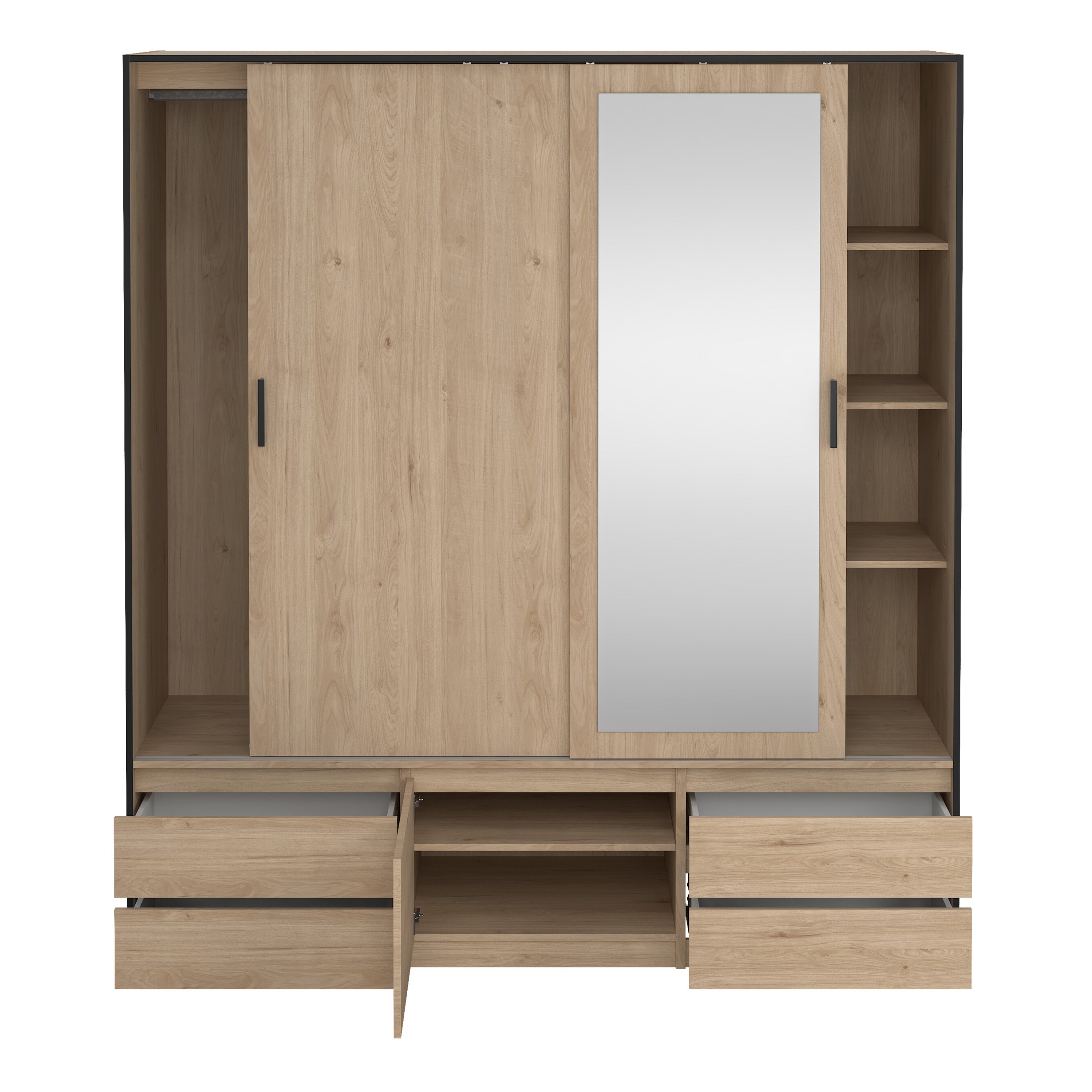 Line Wardrobe with 2 Sliding Doors 1 Sliding Door with Mirror in Jackson Hickory Oak – FTG, view 7