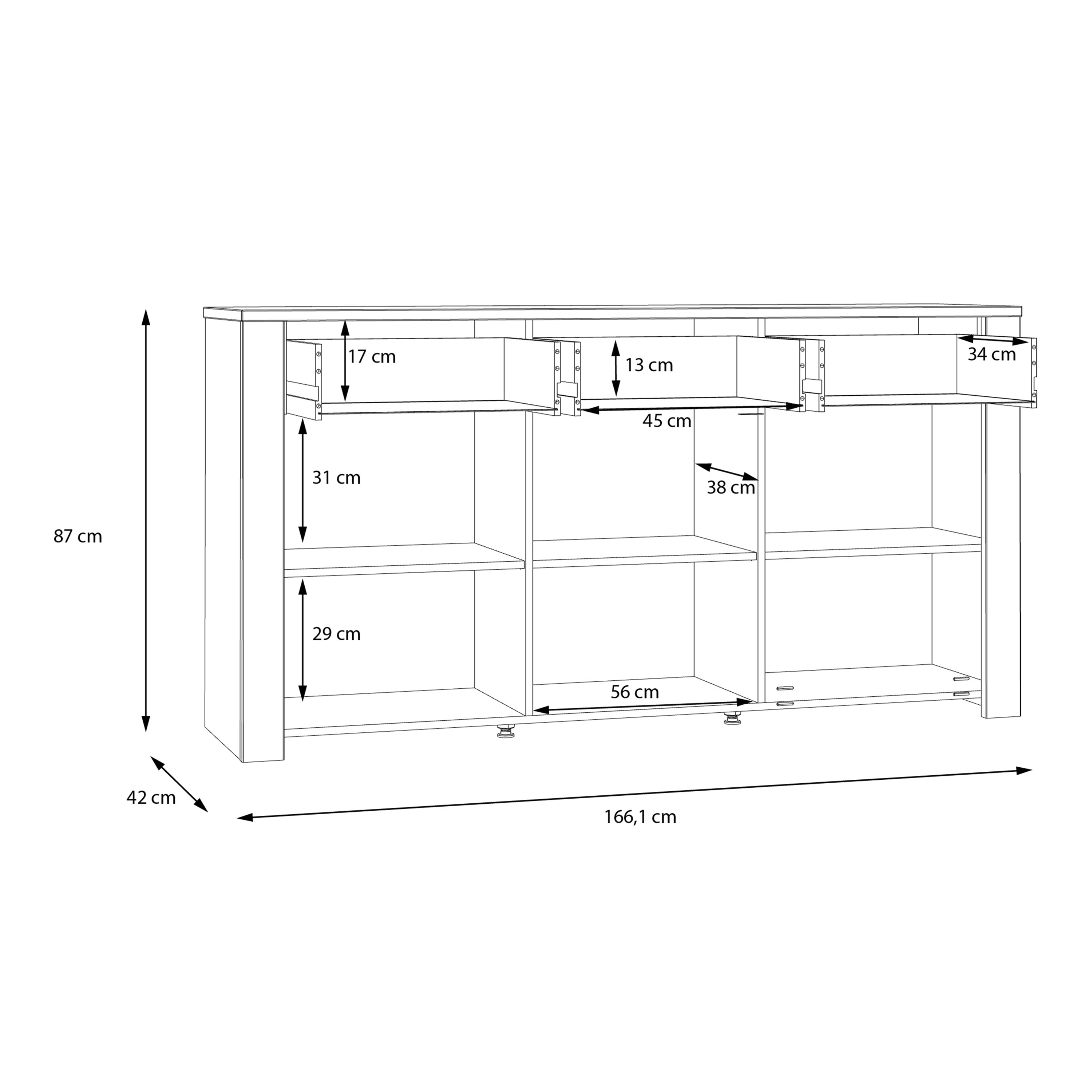 Bohol 3 Door 3 Drawer Sideboard in Riviera Oak/Grey Oak – FTG, view 8