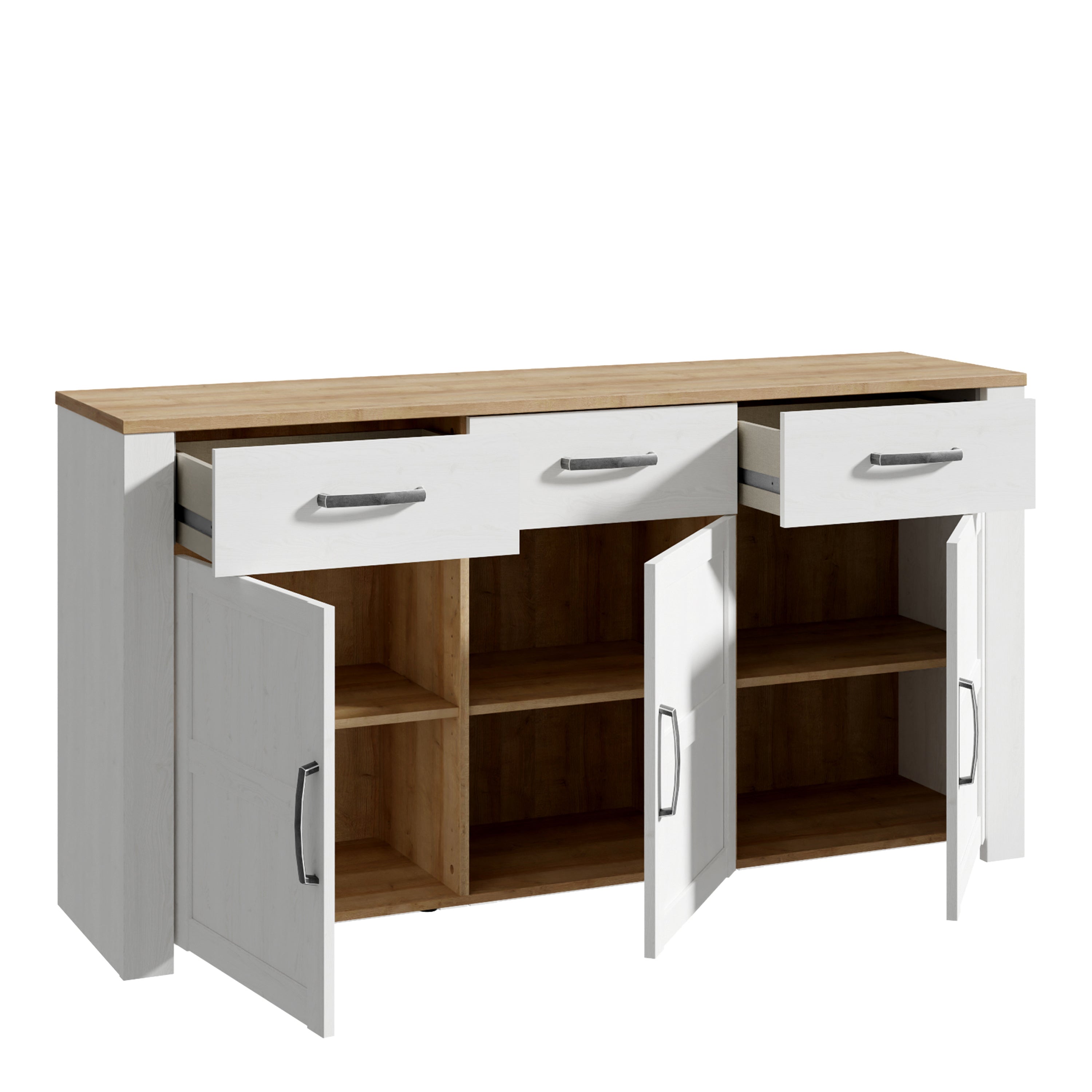 Bohol 3 Door 3 Drawer Sideboard in Riviera Oak/White – FTG, view 3