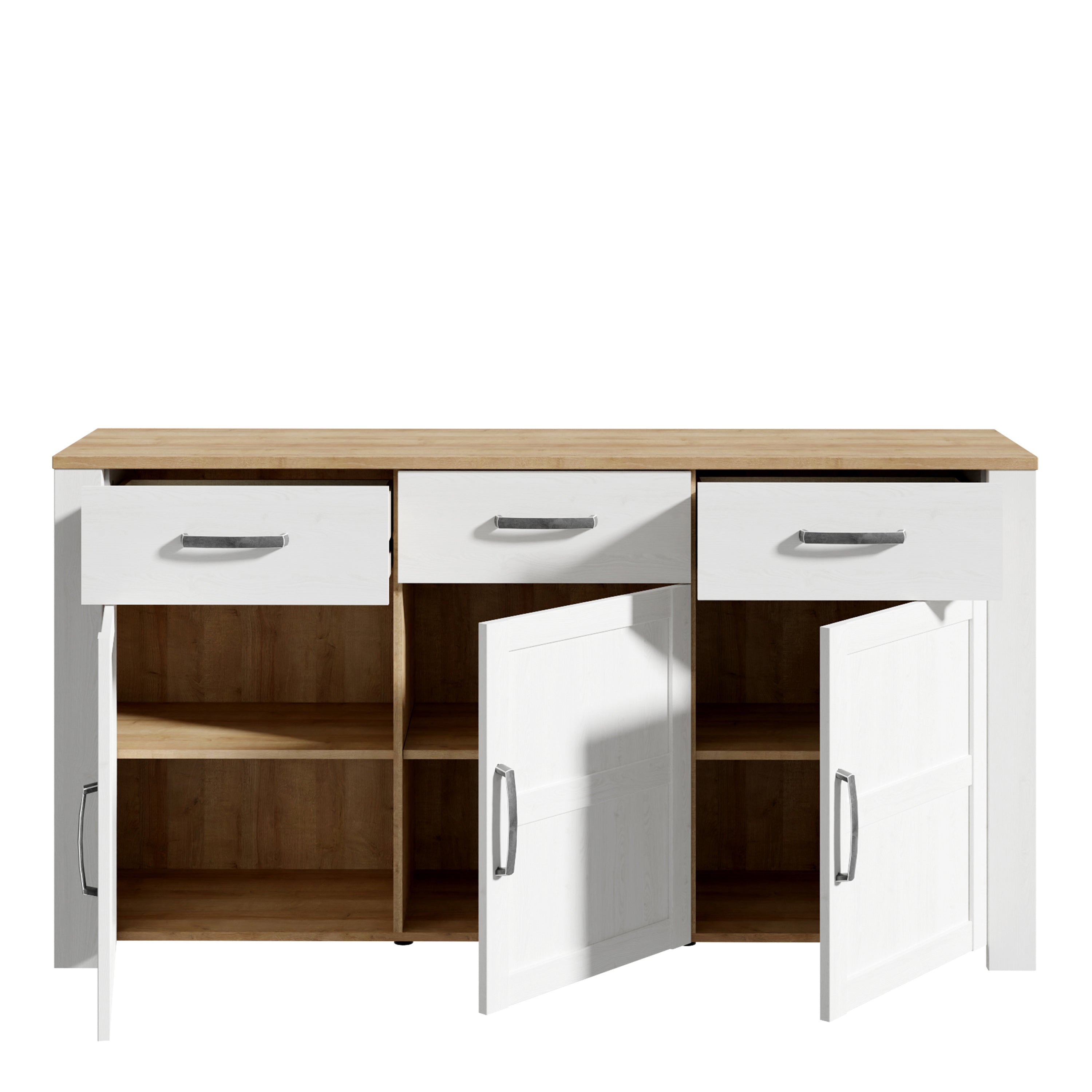 Bohol 3 Door 3 Drawer Sideboard in Riviera Oak/White – FTG, view 4