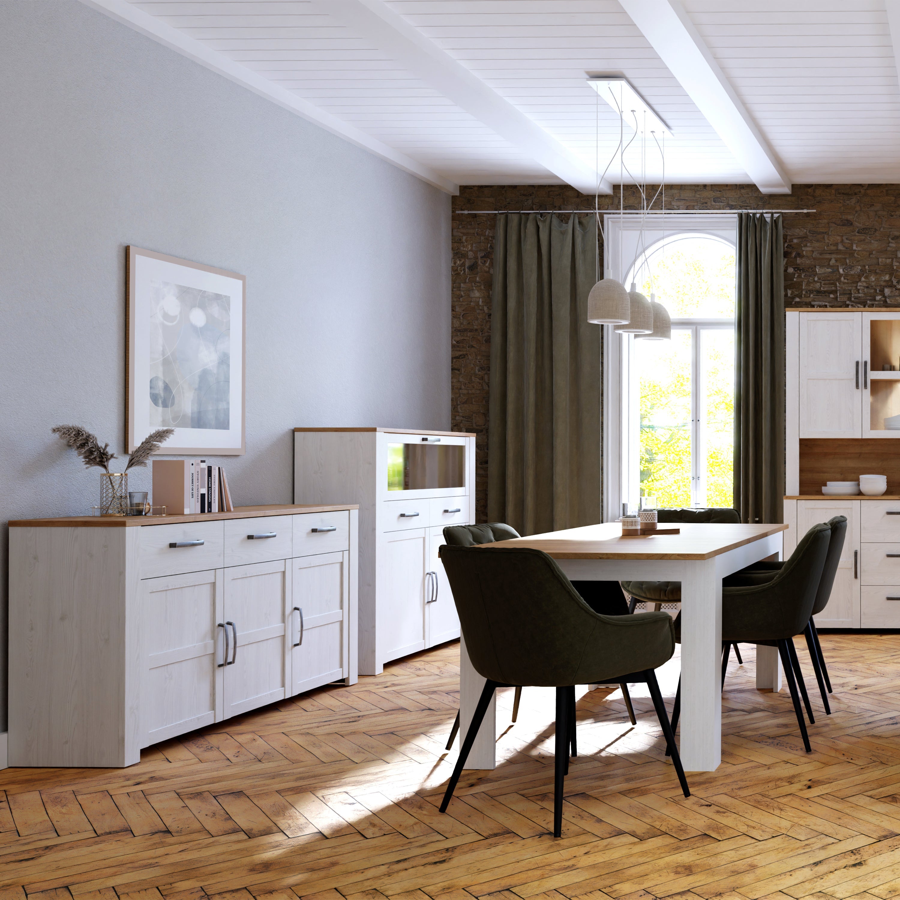 Bohol 3 Door 3 Drawer Sideboard in Riviera Oak/White – FTG, view 6