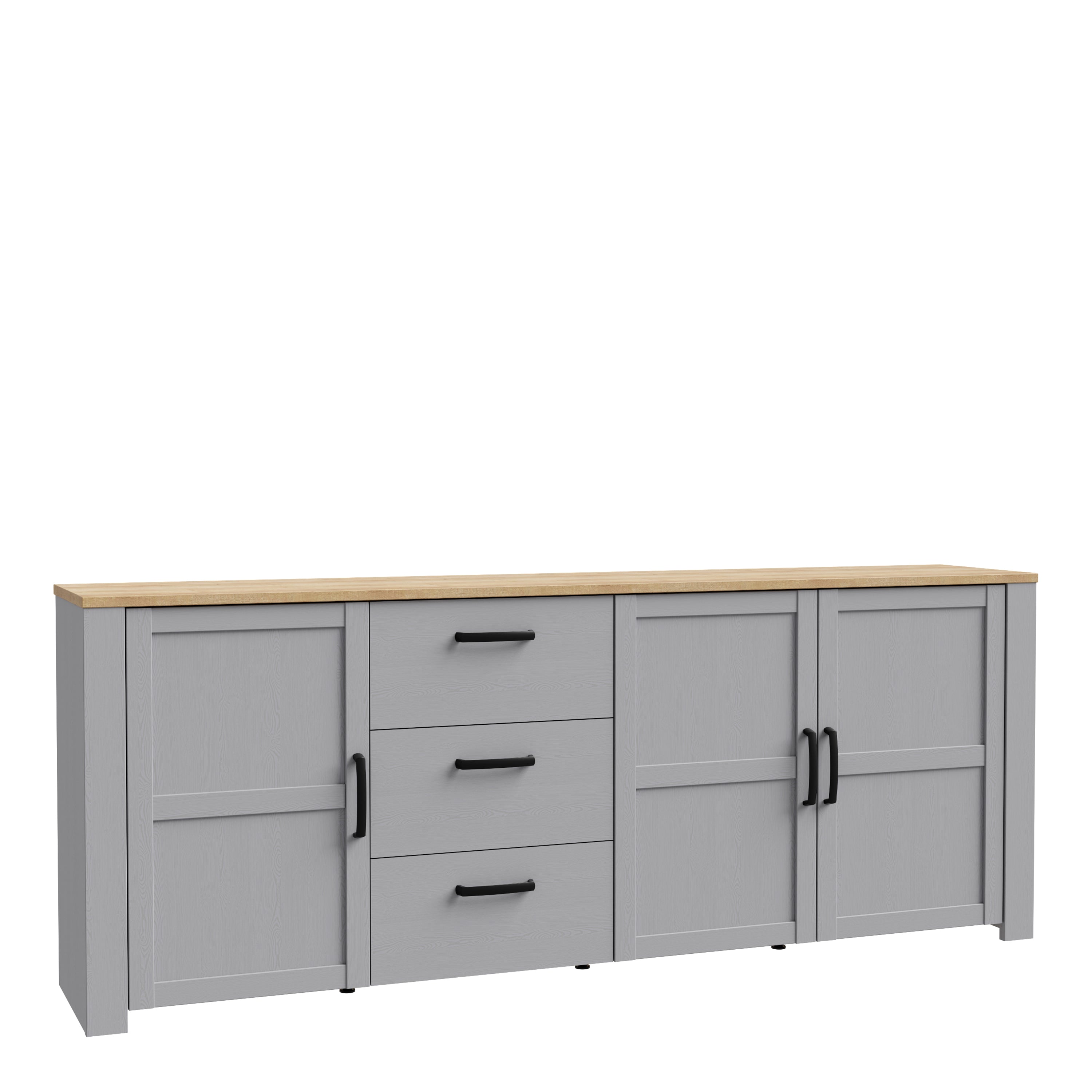 Bohol 3 Door 3 Drawer Large Sideboard in Riviera Oak/Grey Oak – FTG