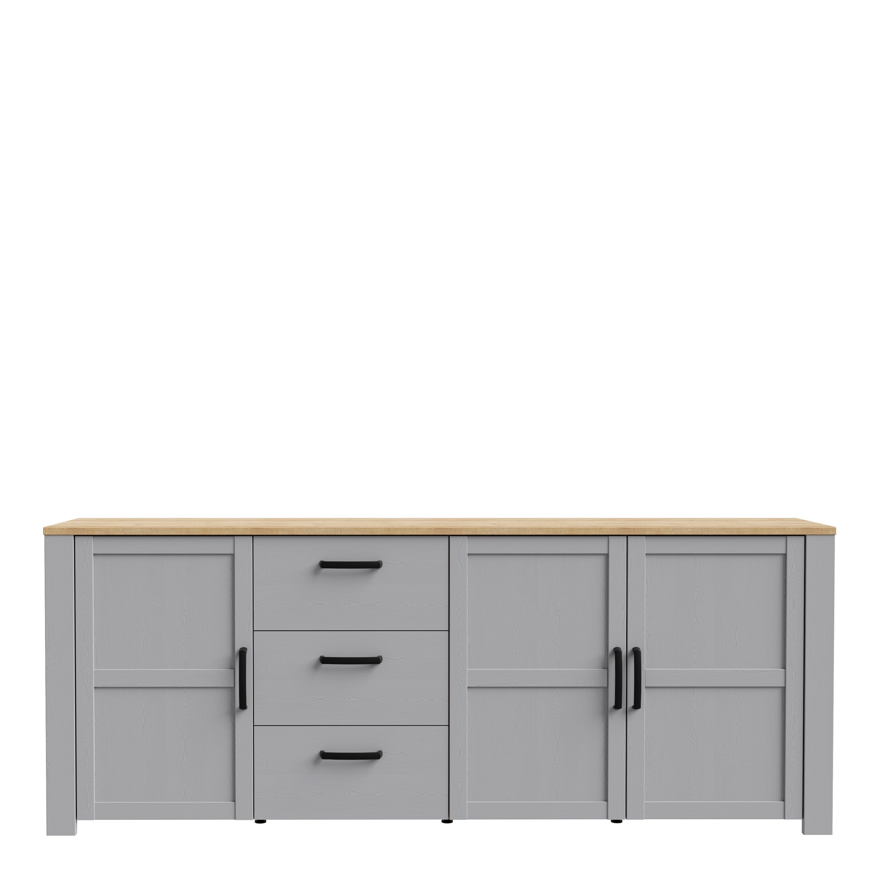Bohol 3 Door 3 Drawer Large Sideboard in Riviera Oak/Grey Oak – FTG, view 2