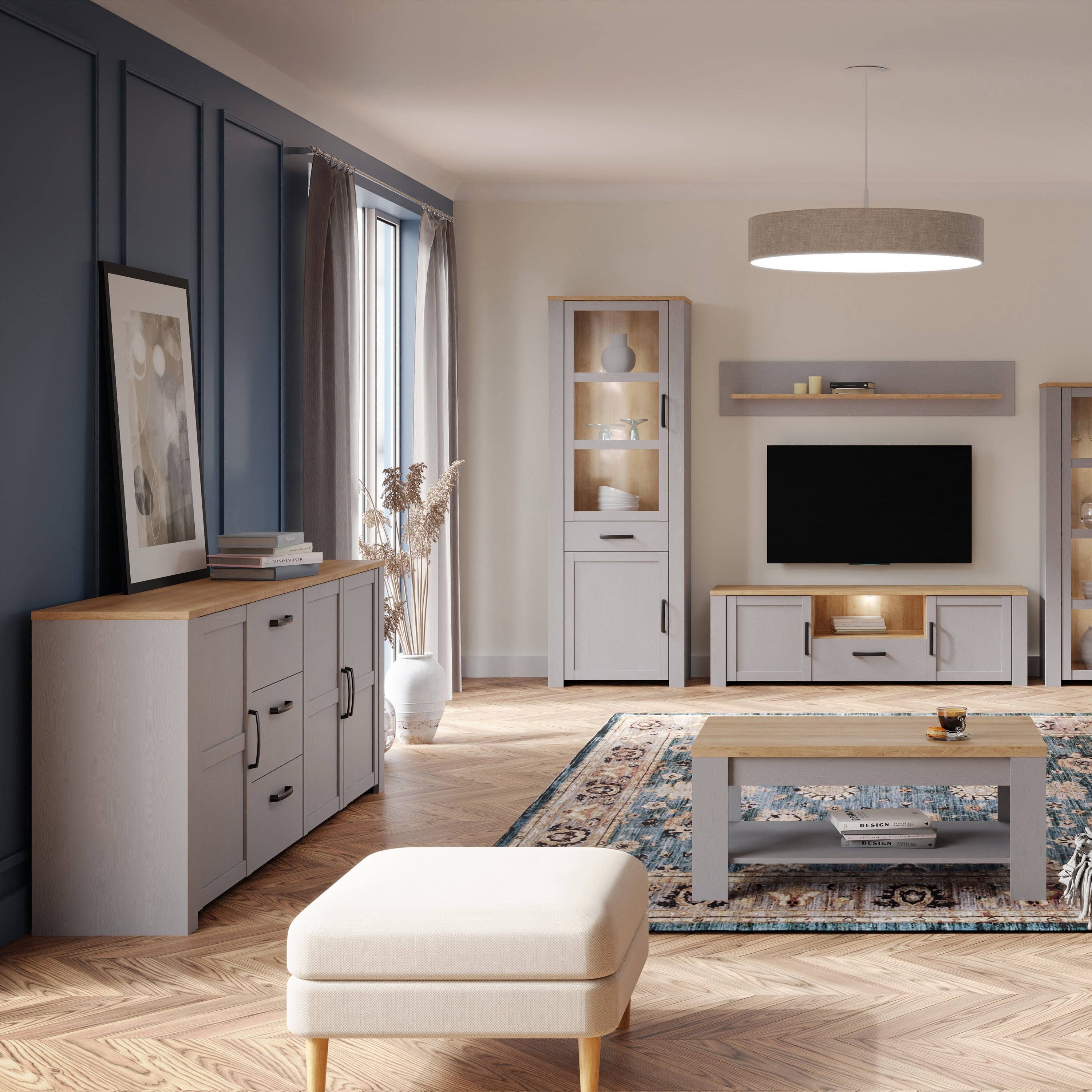 Bohol 3 Door 3 Drawer Large Sideboard in Riviera Oak/Grey Oak – FTG, view 5