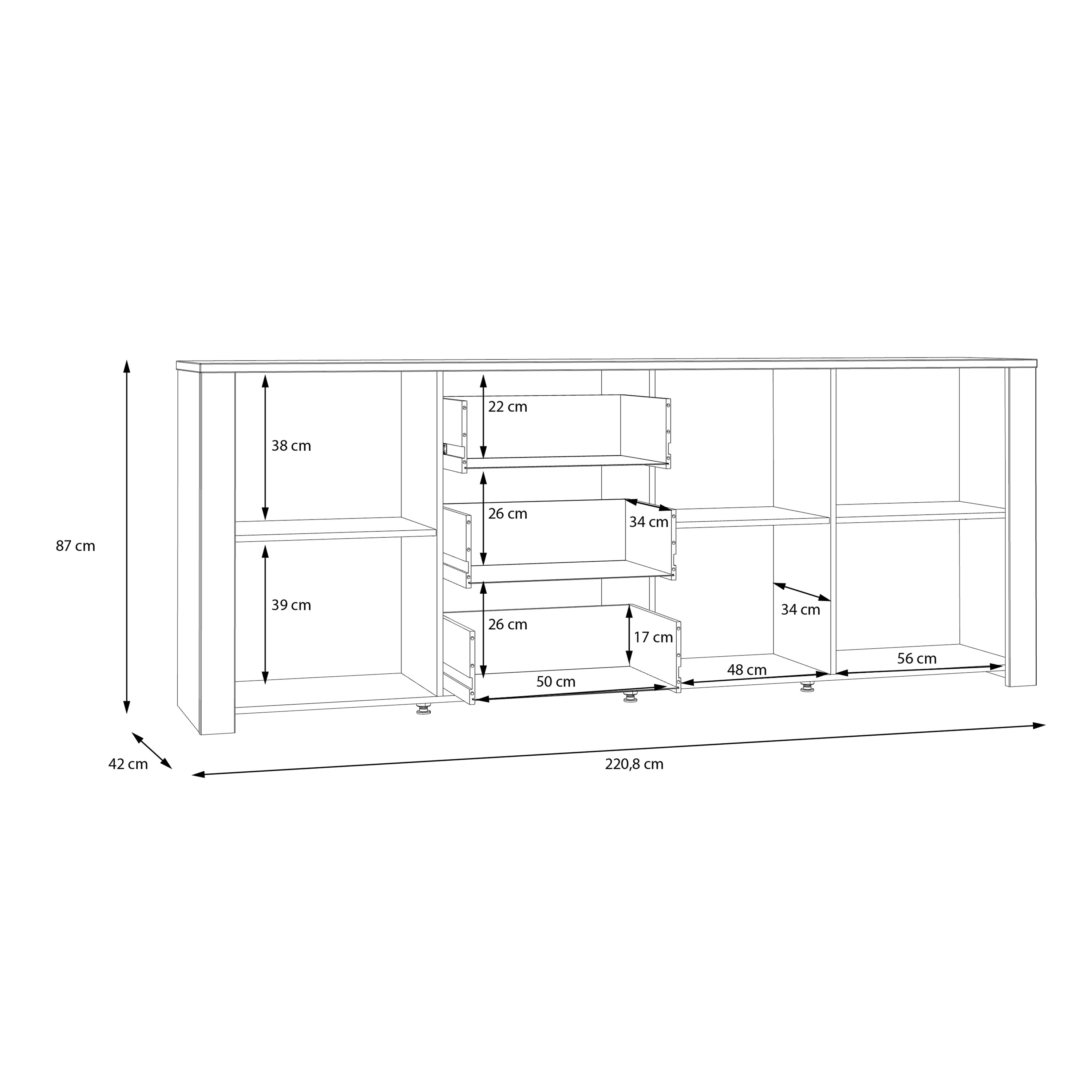 Bohol 3 Door 3 Drawer Large Sideboard in Riviera Oak/Grey Oak – FTG, view 8