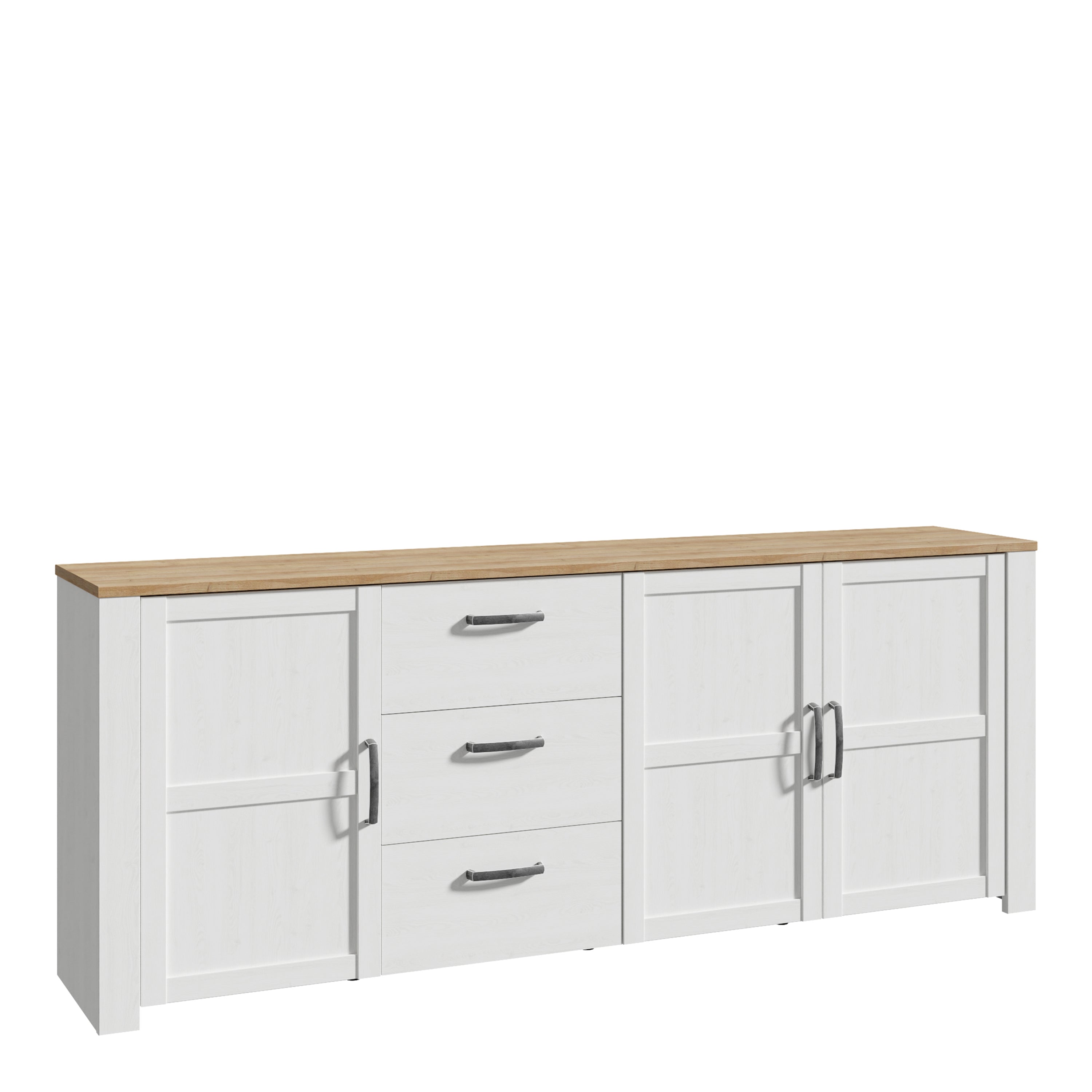 Bohol 3 Door 3 Drawer Large Sideboard in Riviera Oak/White – FTG