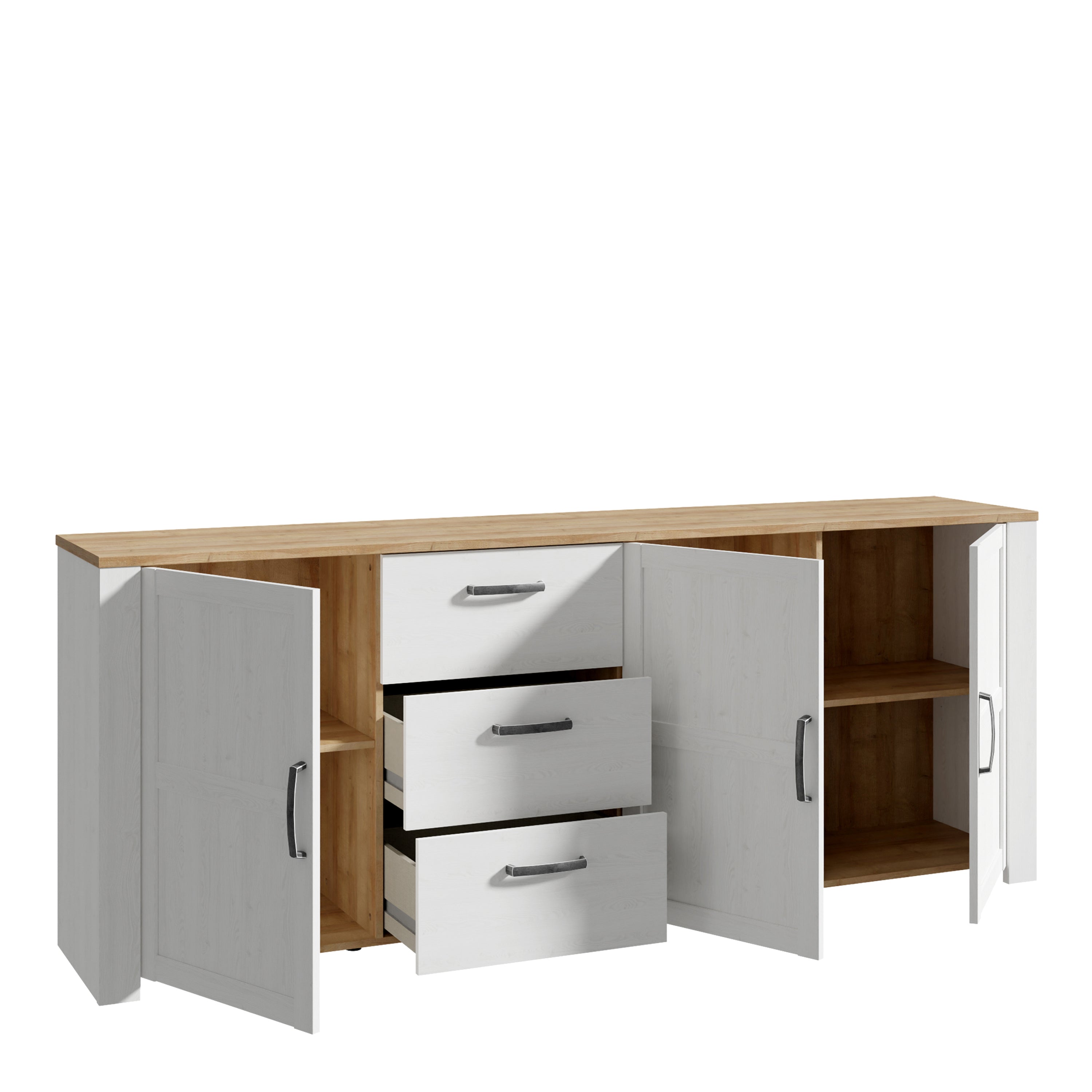 Bohol 3 Door 3 Drawer Large Sideboard in Riviera Oak/White – FTG, view 3