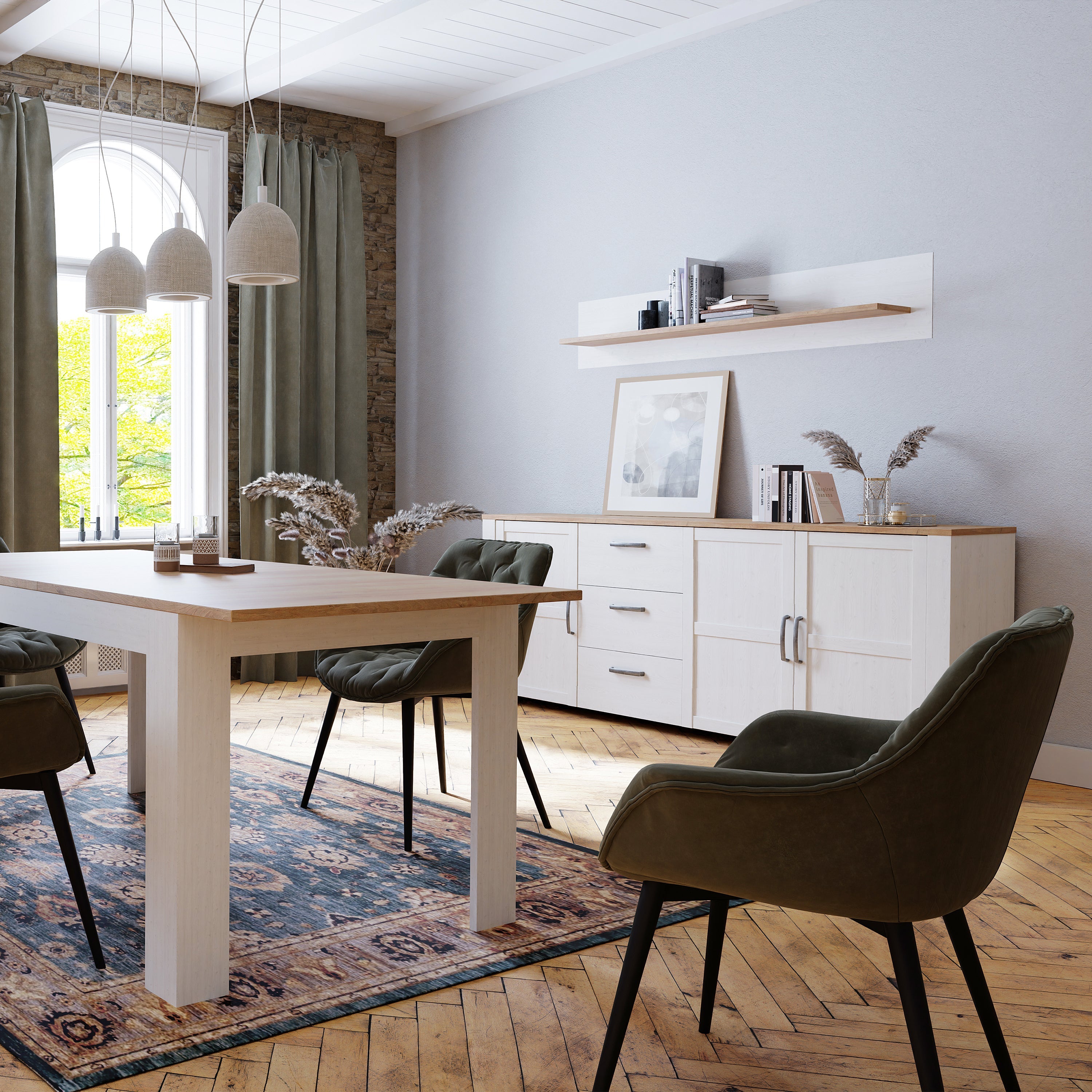 Bohol 3 Door 3 Drawer Large Sideboard in Riviera Oak/White – FTG, view 5